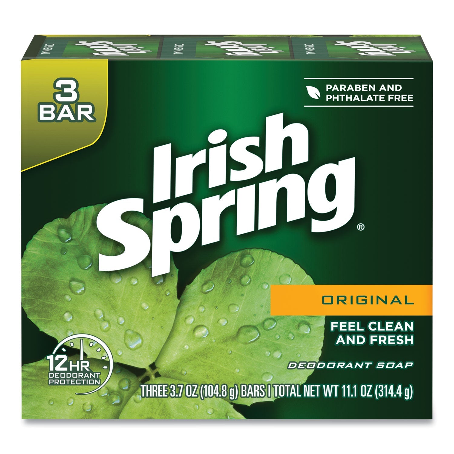 Irish Spring Bar Soap, Clean Fresh Scent, 3.75 oz, 3 Bars/Pack, 18 Packs/Carton