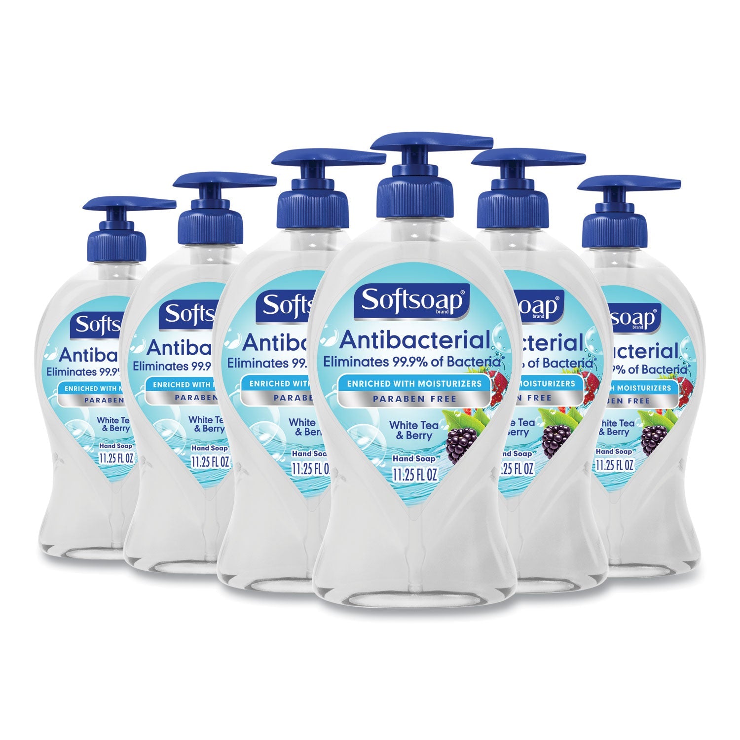 Softsoap Antibacterial Hand Soap, White Tea and Berry Fusion, 11.25 oz Pump Bottle, 6/Carton