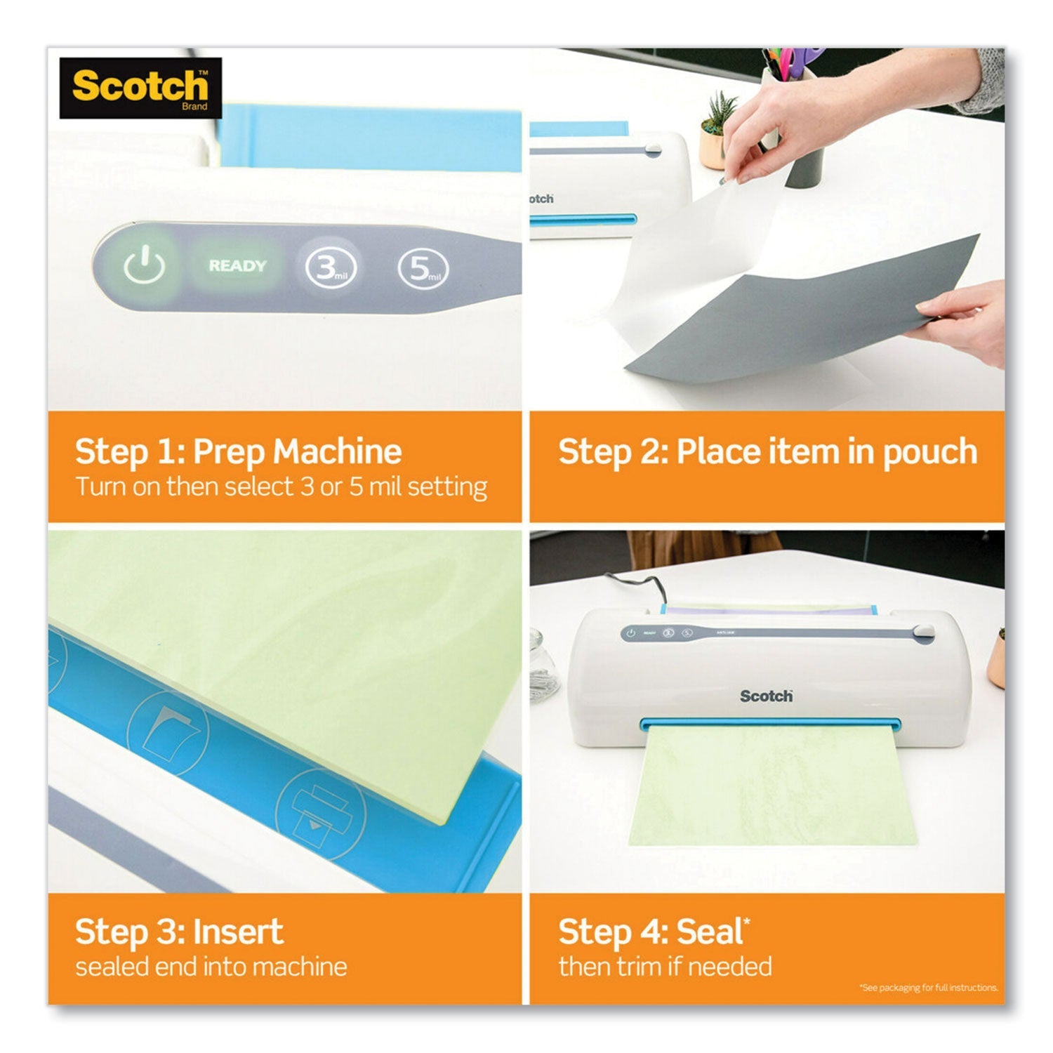 Scotch Laminating Pouches, 5 mil, 4.33" x 6.33", Gloss Clear, 20/Pack