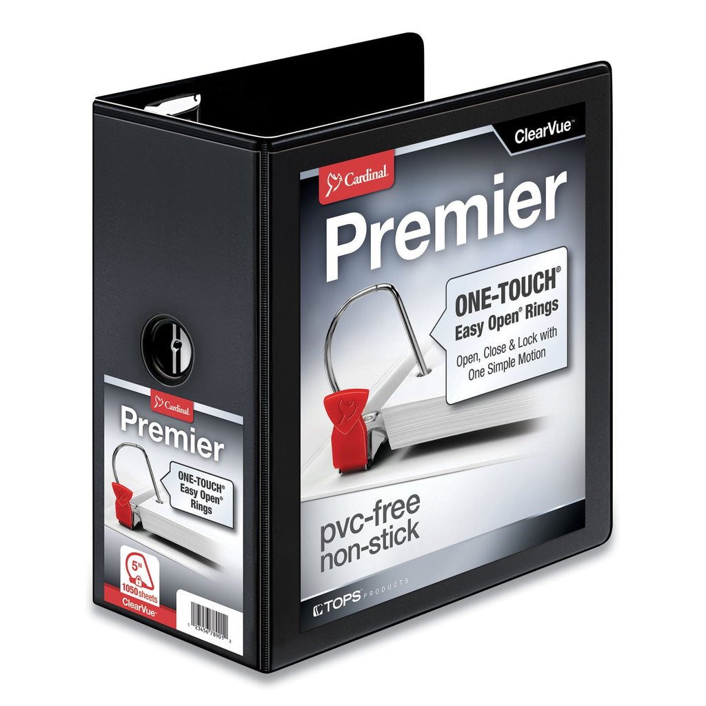 Cardinal Premier Easy Open ClearVue Locking Slant-D Ring Binder, 3 Rings, 5" Capacity, 11 x 8.5, Black