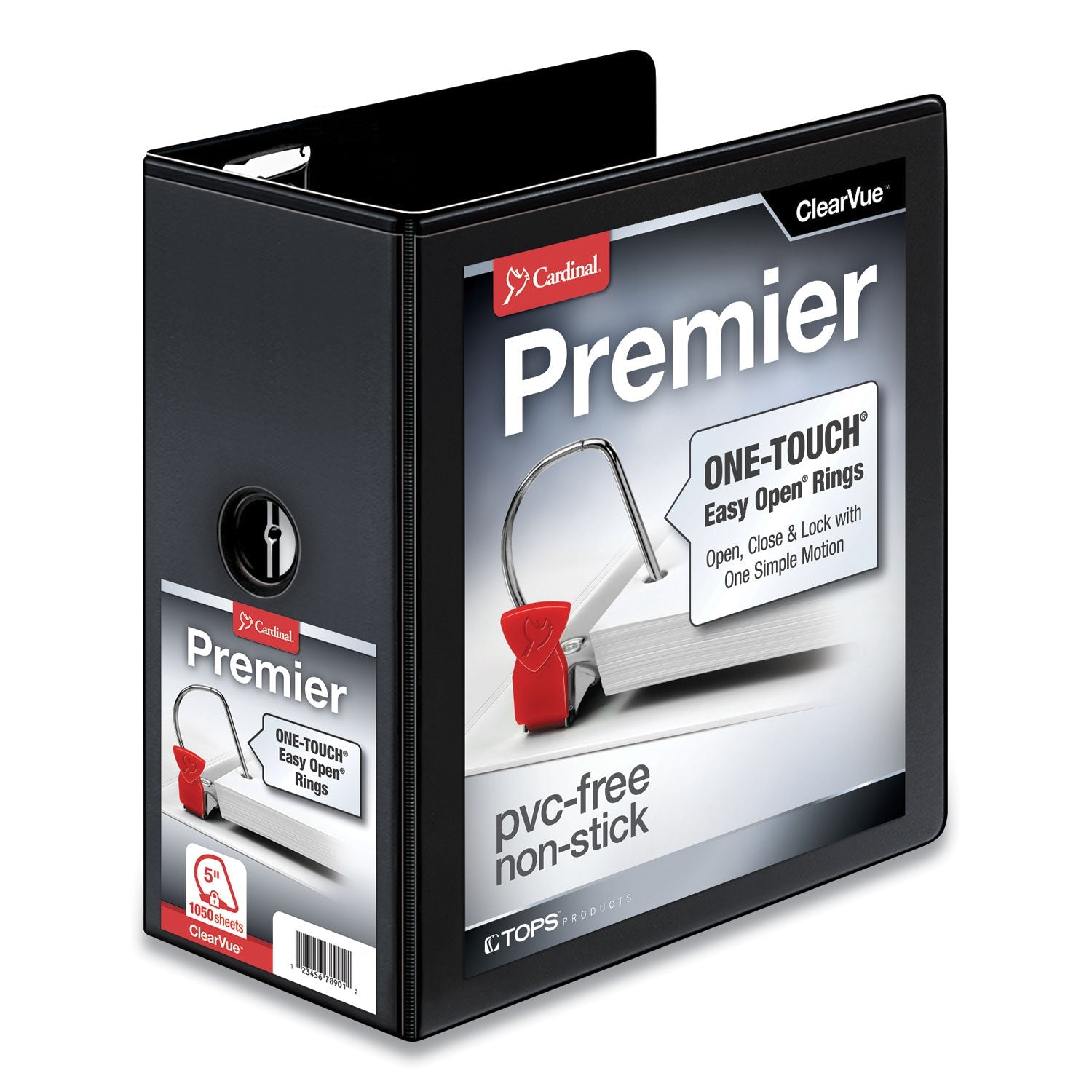 Cardinal Premier Easy Open ClearVue Locking Slant-D Ring Binder, 3 Rings, 5" Capacity, 11 x 8.5, Black