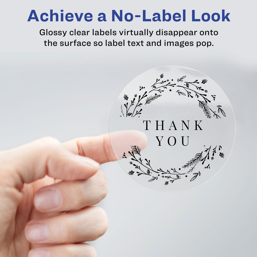 Avery Round Print-to-the Edge Labels with SureFeed and EasyPeel, 1.67" dia, Glossy Clear, 500/PK
