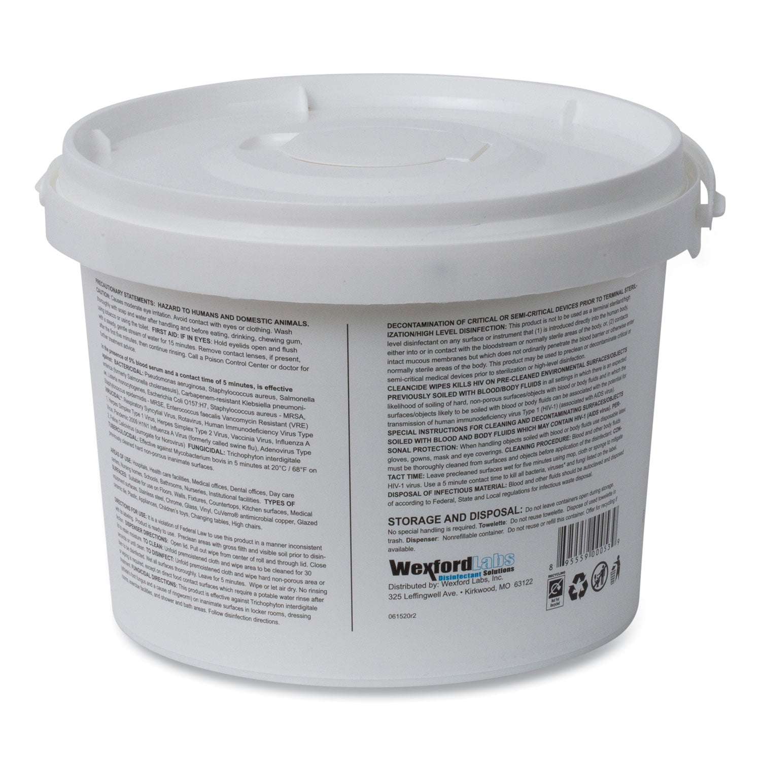 Wexford Labs CleanCide Disinfecting Wipes, 8 x 5.5, Fresh Scent, 400/Tub