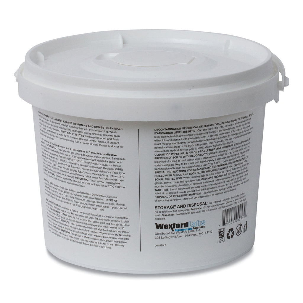 Wexford Labs CleanCide Disinfecting Wipes, 8 x 5.5, Fresh Scent, 400/Tub, 4 Tubs/Carton