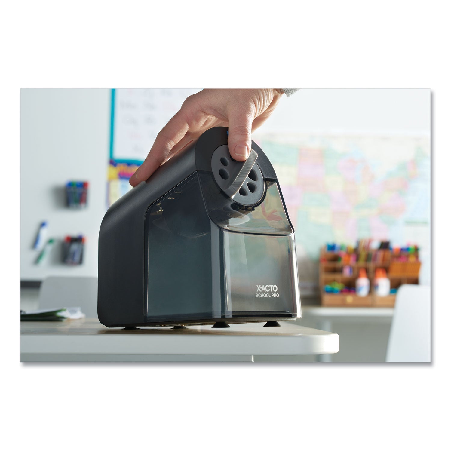 X-ACTO Model 1670 School Pro Classroom Electric Pencil Sharpener, AC-Powered, 4 x 7.5 x 7.5, Black/Gray/Smoke