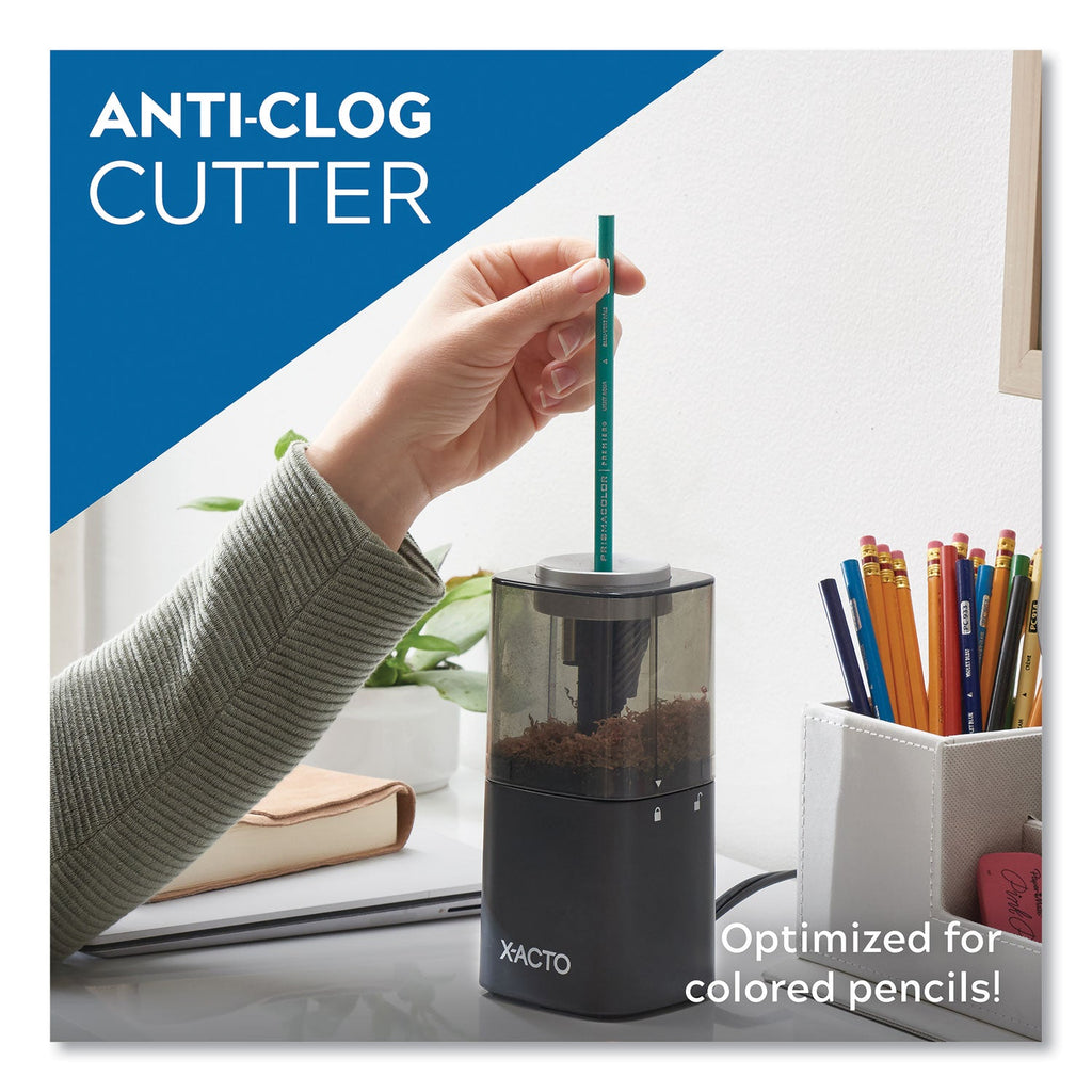 X-ACTO Model 1799 Powerhouse Office Electric Pencil Sharpener, AC-Powered, 3 x 3 x 7, Black/Silver/Smoke