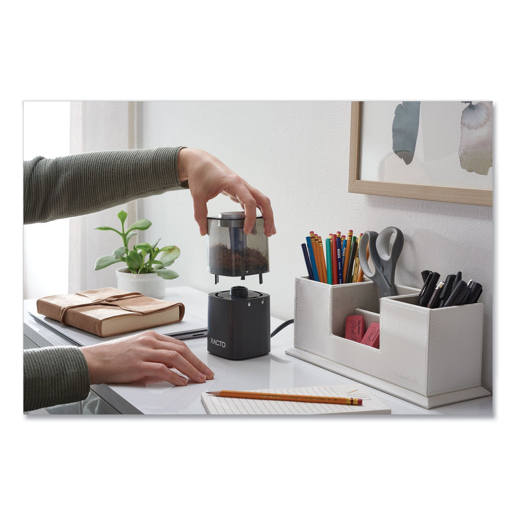 X-ACTO Model 1799 Powerhouse Office Electric Pencil Sharpener, AC-Powered, 3 x 3 x 7, Black/Silver/Smoke