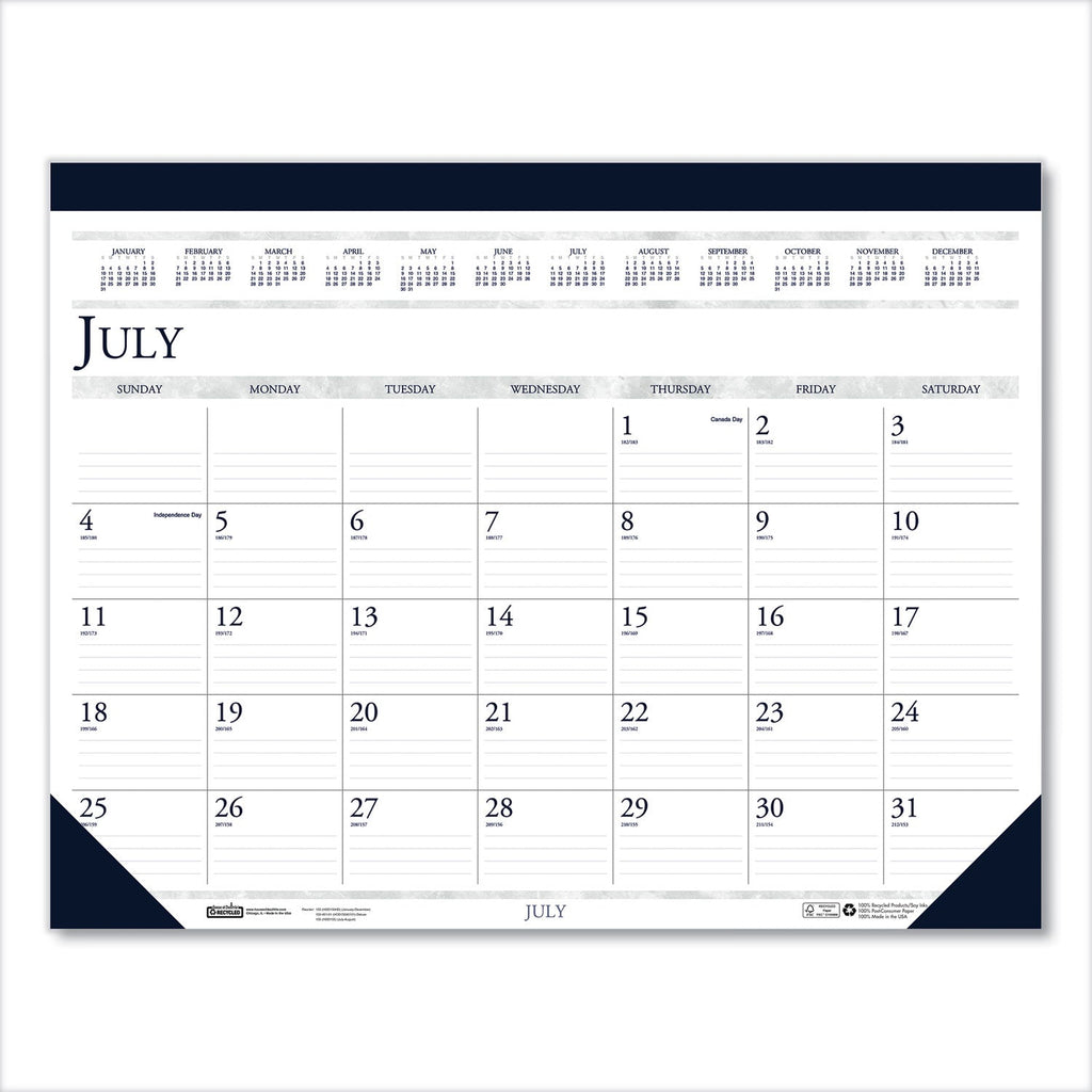 House of Doolittle Recycled Academic Desk Pad Calendar, 18.5 x 13, White/Blue Sheets, Blue Binding/Corners, 14-Month (July to Aug): 2022 to 2023