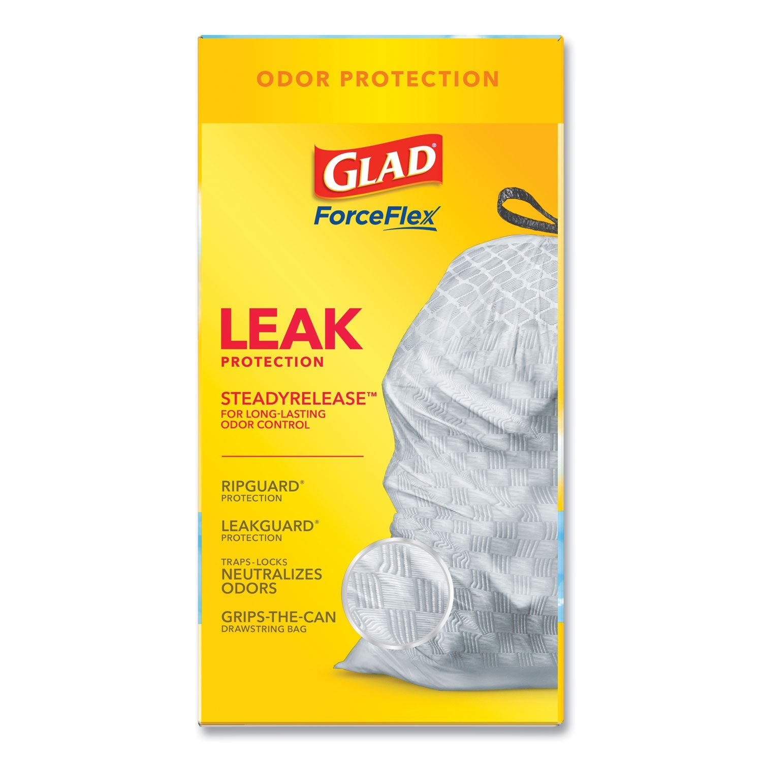 Glad OdorShield Tall Kitchen Drawstring Bags, 13 gal, 0.72 mil, 24" x 27.38", White, 80/Box