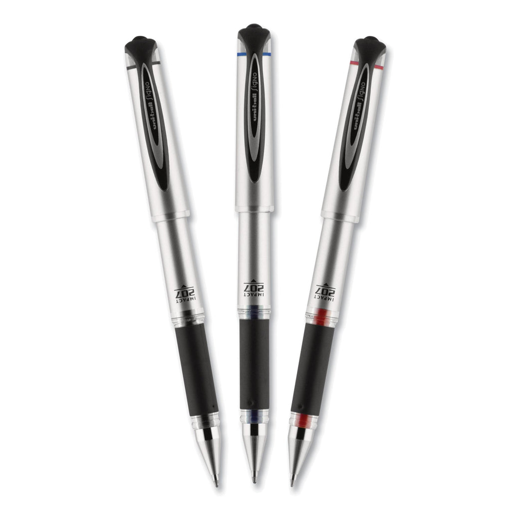 uniball 207 Impact Gel Pen, Stick, Bold 1 mm, Black Ink, Silver/Black Barrel