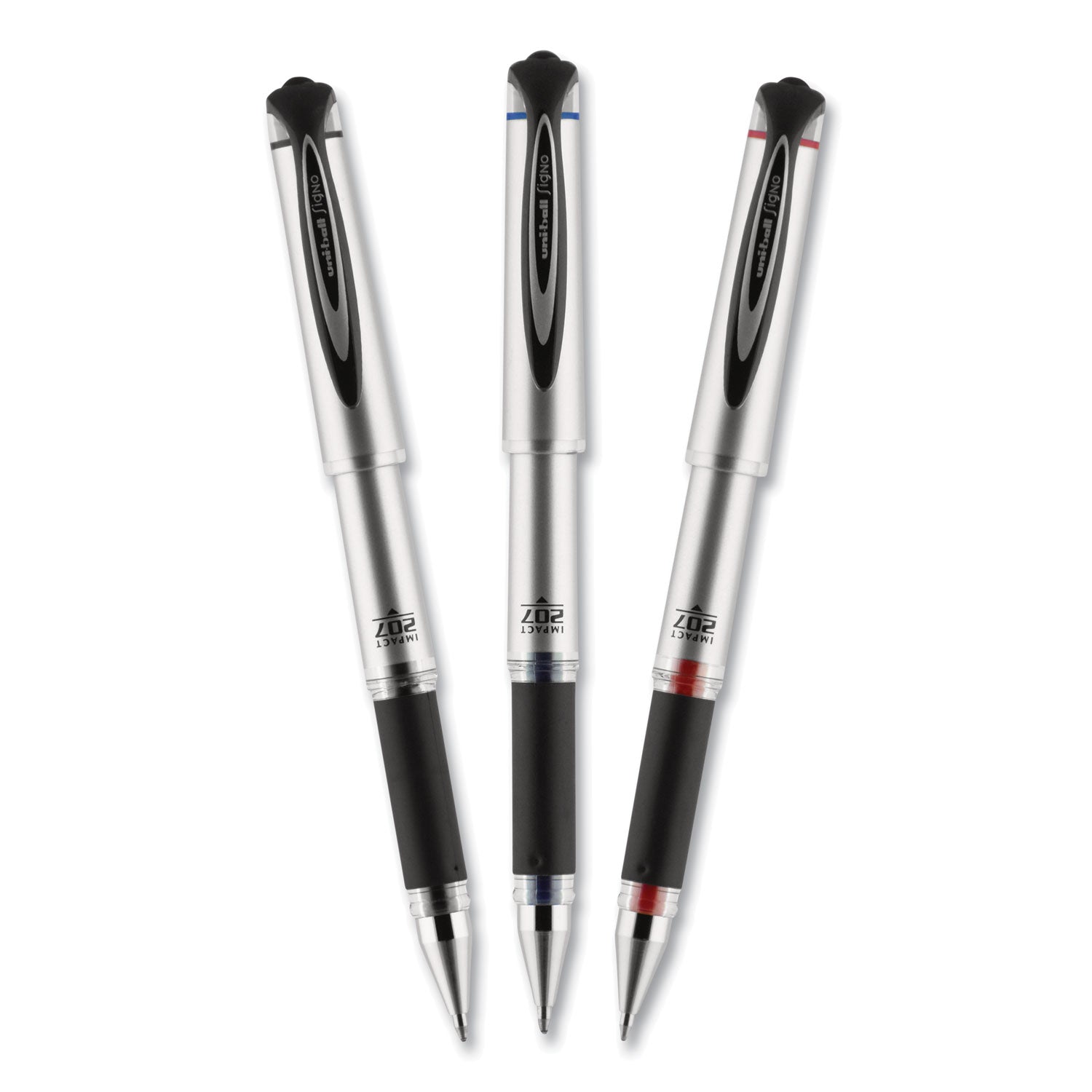 uniball 207 Impact Gel Pen, Stick, Bold 1 mm, Black Ink, Silver/Black Barrel