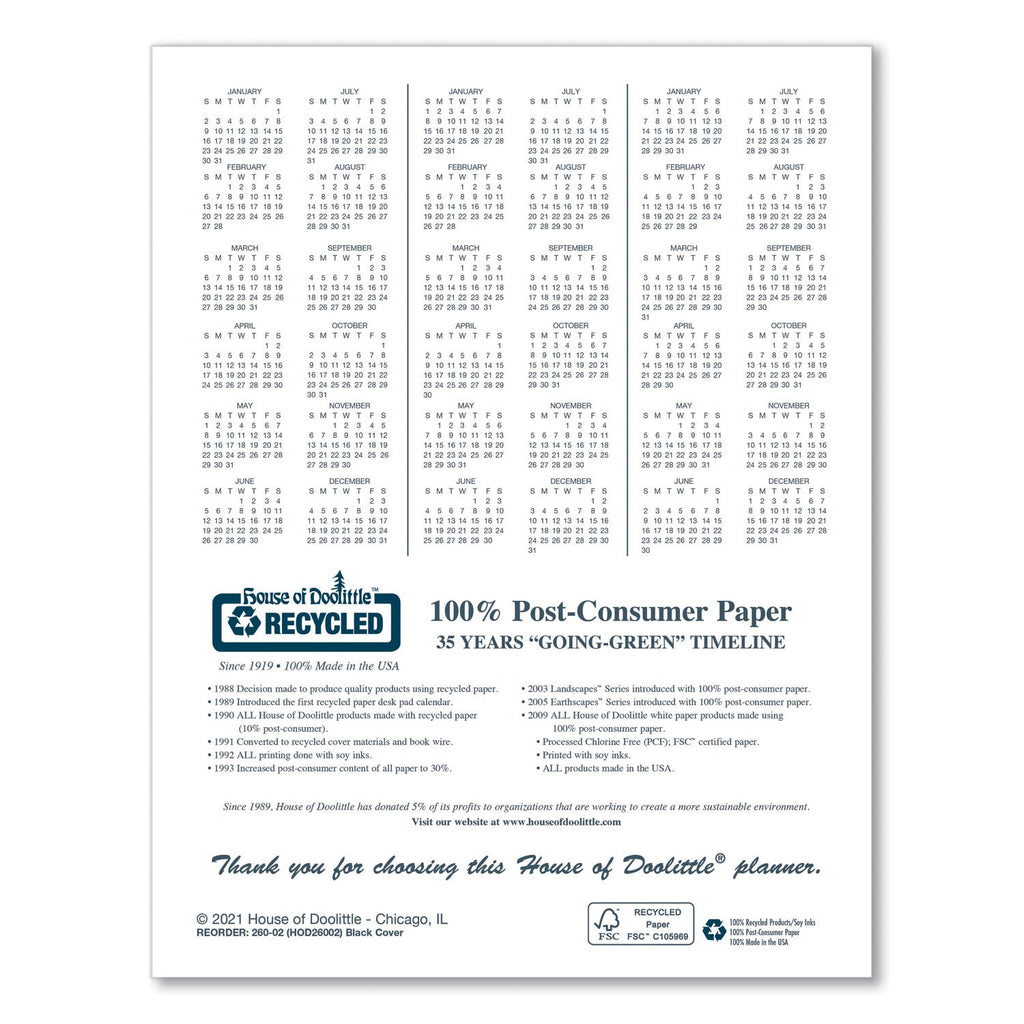 House of Doolittle Recycled Ruled 14-Month Planner with Stitched Leatherette Cover, 10 x 7, Black Cover, 14-Month (Dec to Jan): 2022 to 2024