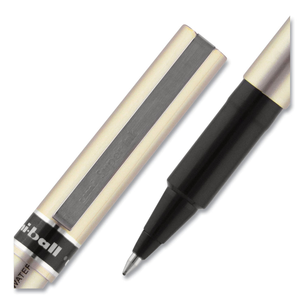uniball Deluxe Roller Ball Pen, Stick, Fine 0.7 mm, Black Ink, Champagne Barrel, Dozen