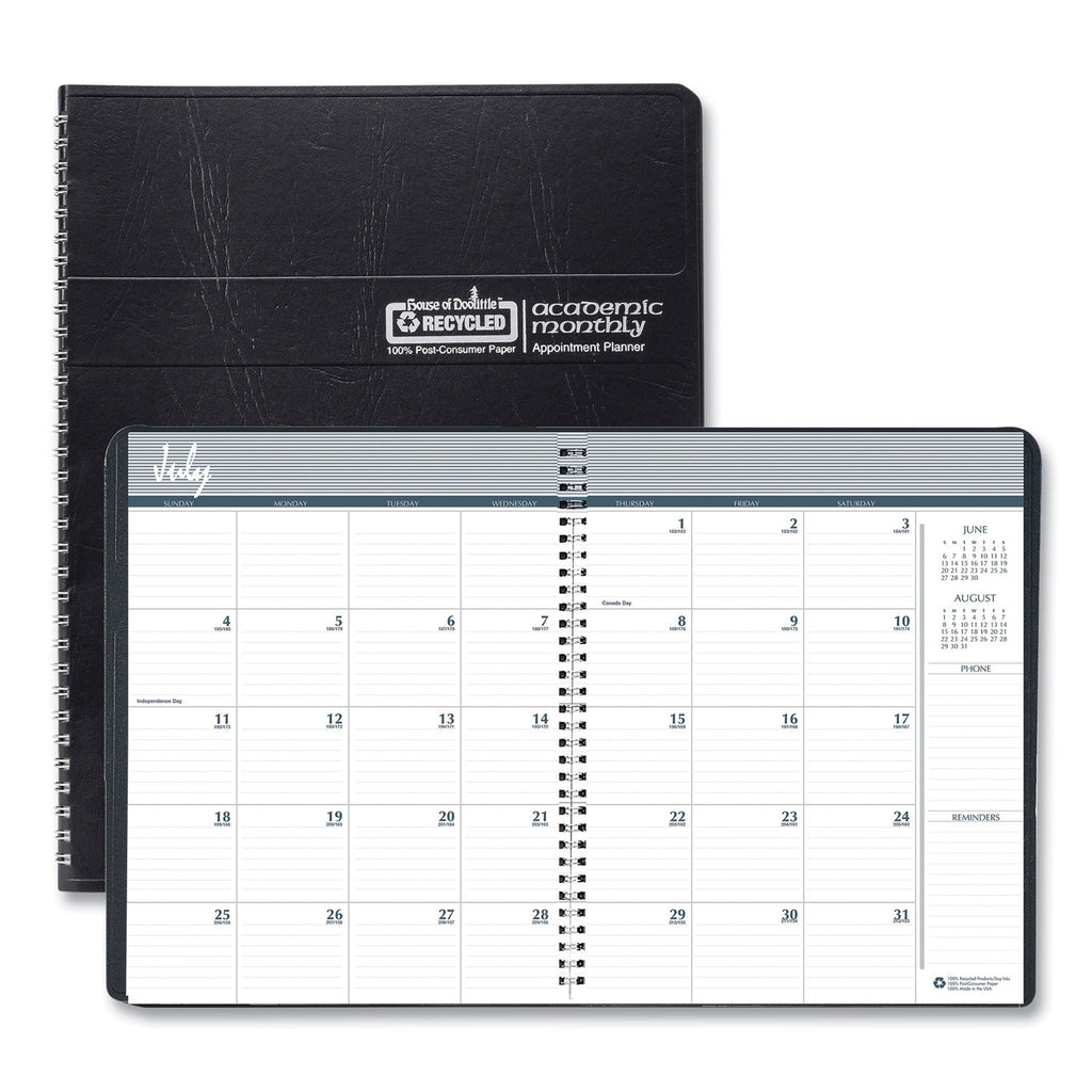 House of Doolittle 14-Month Recycled Ruled Monthly Planner, 11 x 8.5, Black Cover, 14-Month (July to Aug): 2022 to 2023