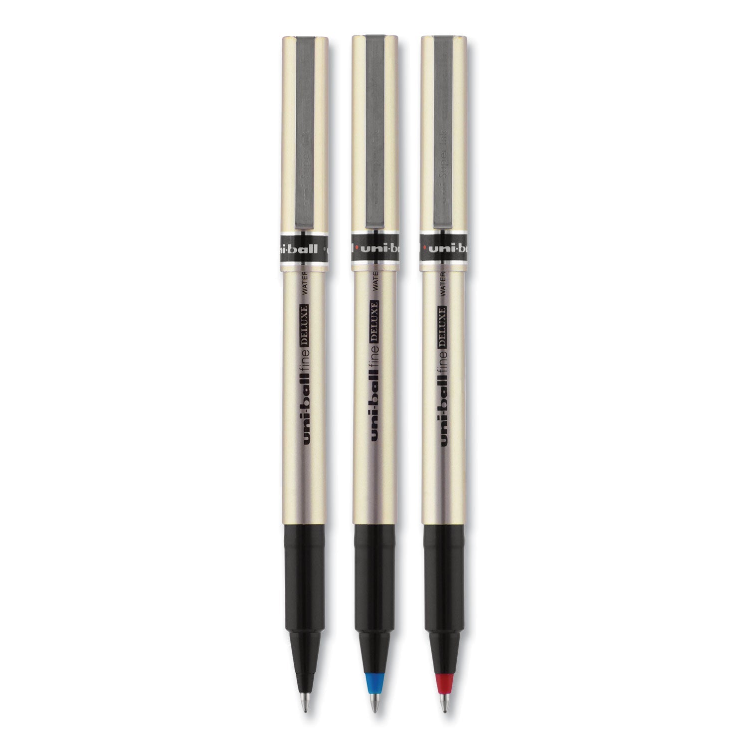uniball Deluxe Roller Ball Pen, Stick, Fine 0.7 mm, Black Ink, Champagne Barrel, Dozen
