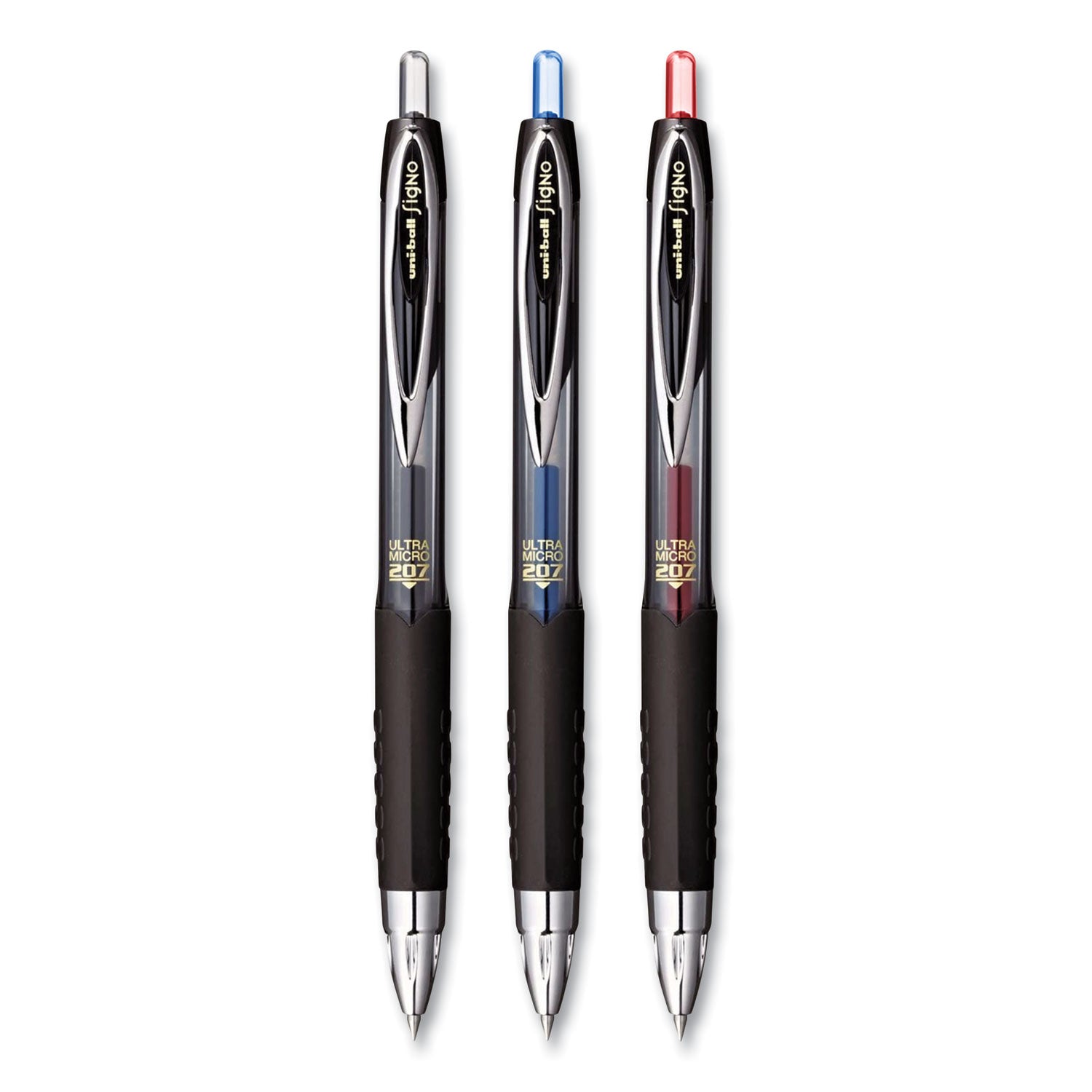 uniball 207 Signo Gel Ultra Micro Gel Pen, Retractable, Extra-Fine 0.38 mm, Black Ink, Smoke Barrel