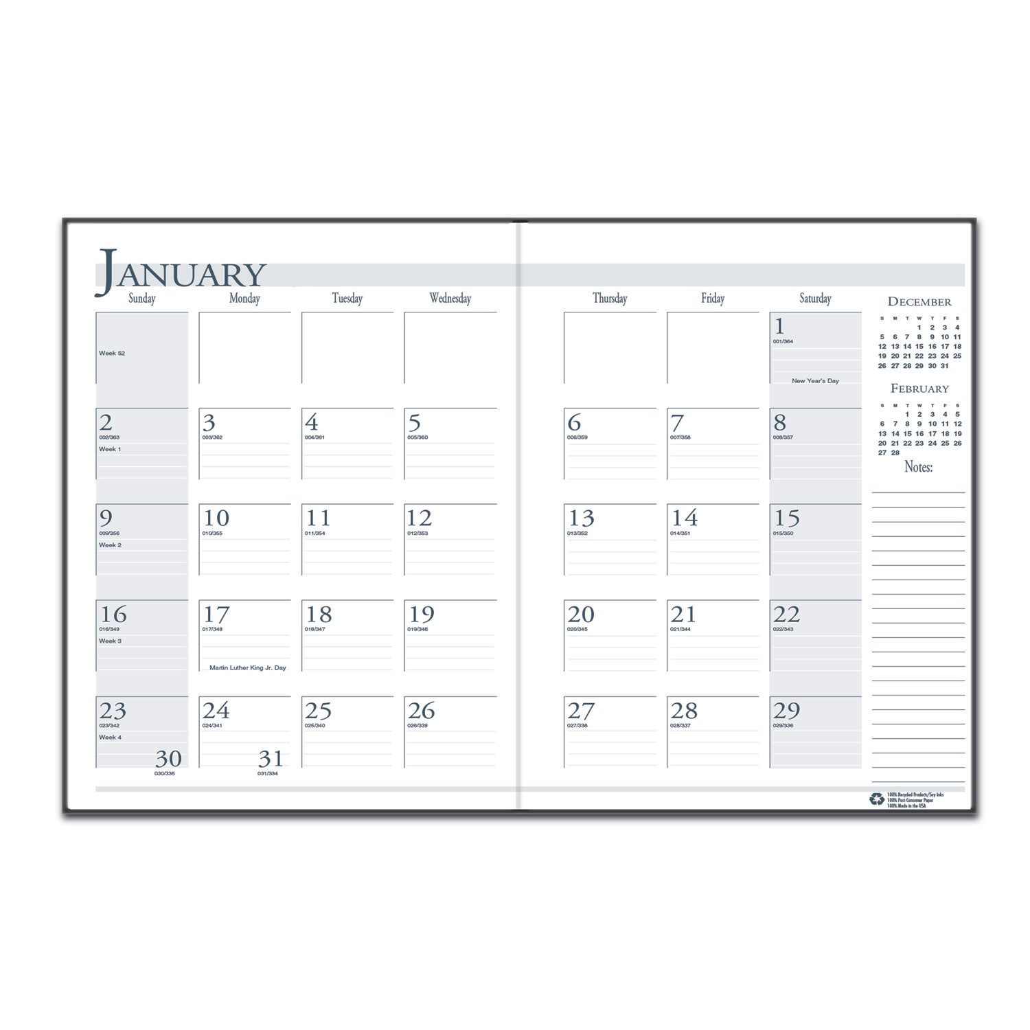 House of Doolittle Recycled Ruled 14-Month Planner with Stitched Leatherette Cover, 10 x 7, Black Cover, 14-Month (Dec to Jan): 2022 to 2024