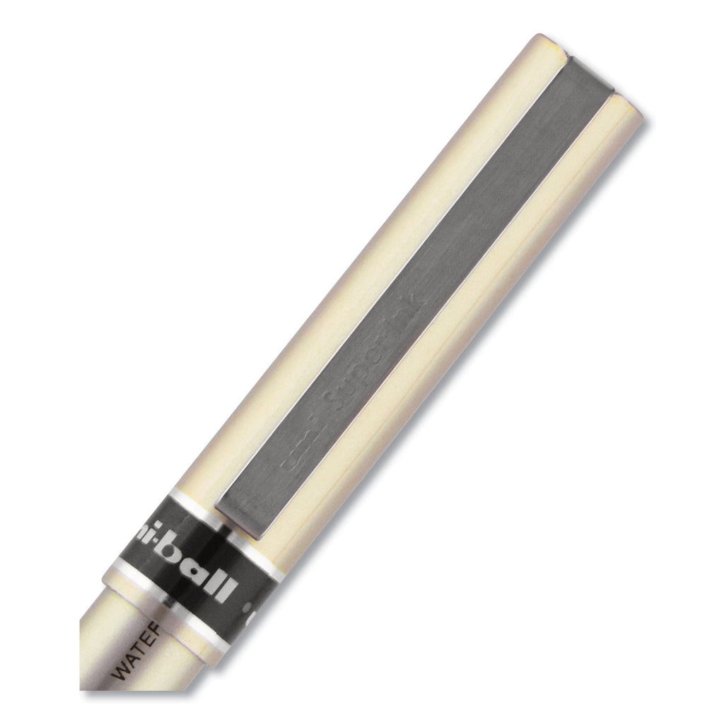 uniball Deluxe Roller Ball Pen, Stick, Fine 0.7 mm, Blue Ink, Champagne Barrel, Dozen