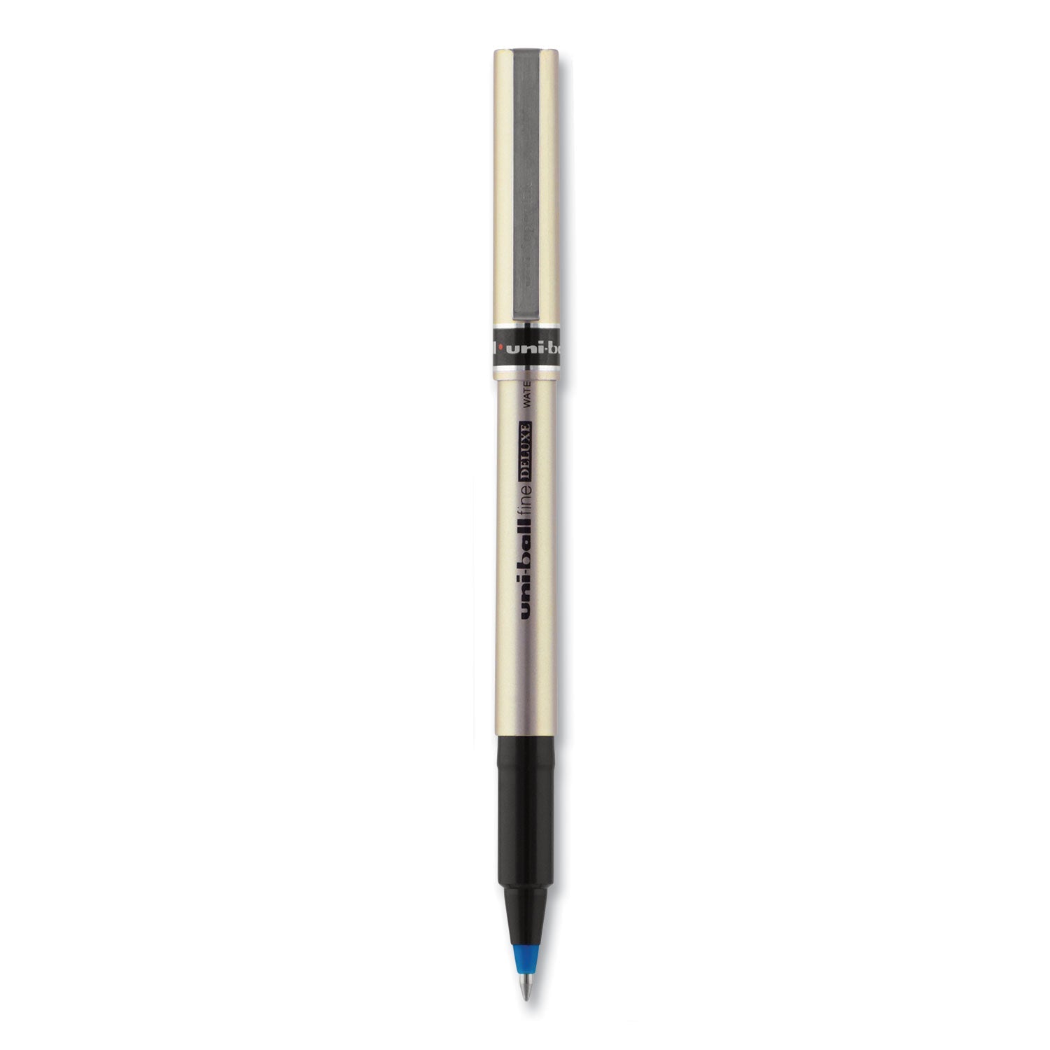 uniball Deluxe Roller Ball Pen, Stick, Fine 0.7 mm, Blue Ink, Champagne Barrel, Dozen