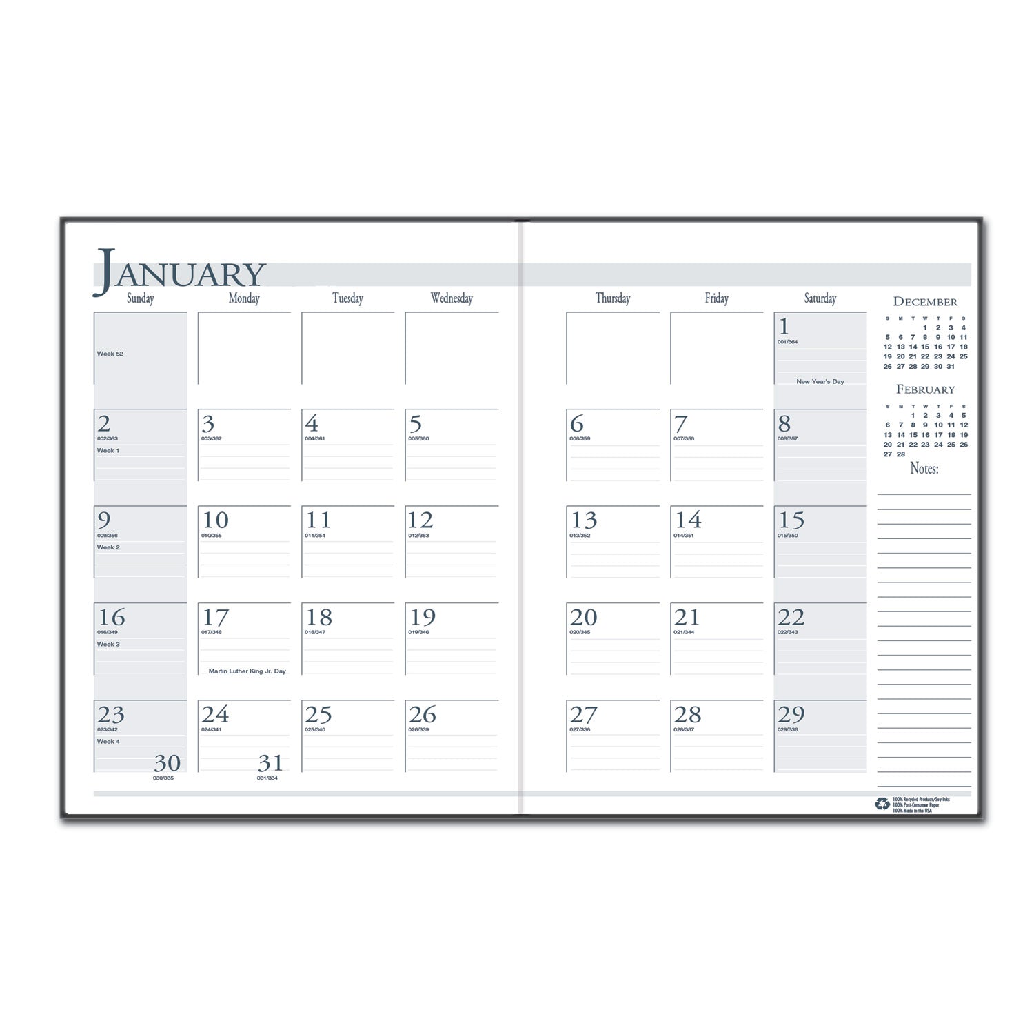 House of Doolittle Recycled Ruled 14-Month Planner with Stitched Leatherette Cover, 11 x 8.5, Black Cover, 14-Month (Dec to Jan): 2022 to 2024
