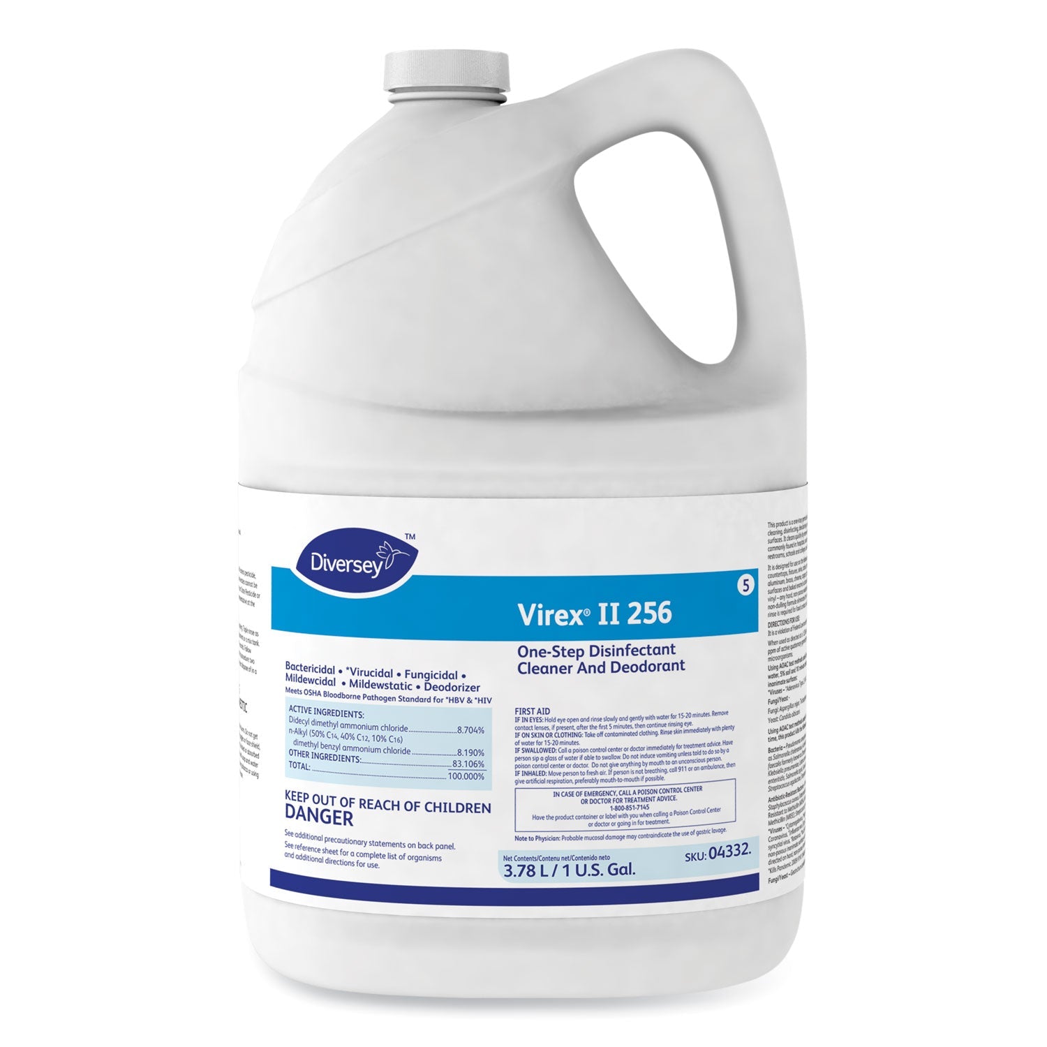Diversey Virex II 256 One-Step Disinfectant Cleaner Deodorant Mint, 1 gal, 4 Bottles/CT