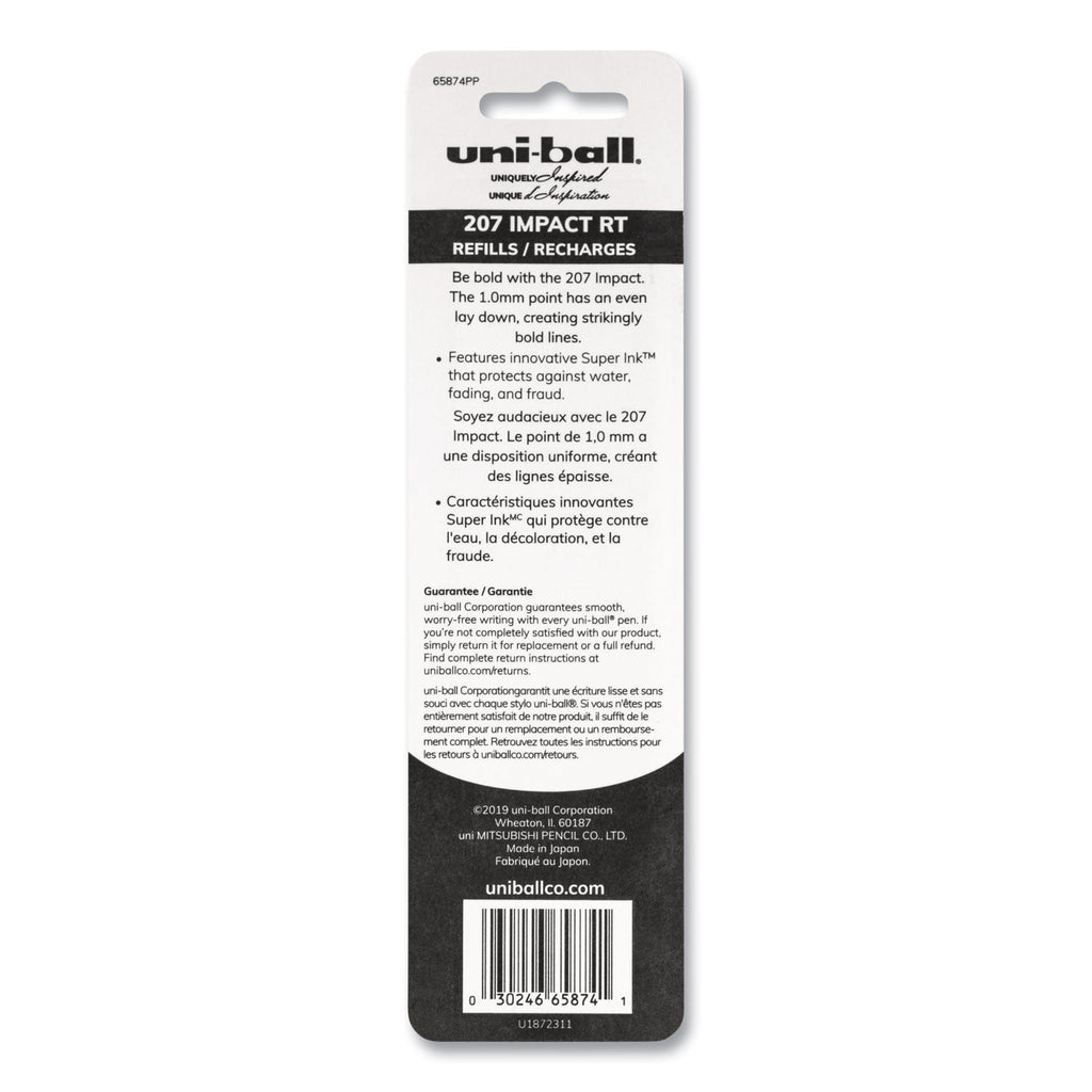 uniball Refill for Gel 207 IMPACT RT Roller Ball Pens, Bold Conical Tip, Blue Ink, 2/Pack