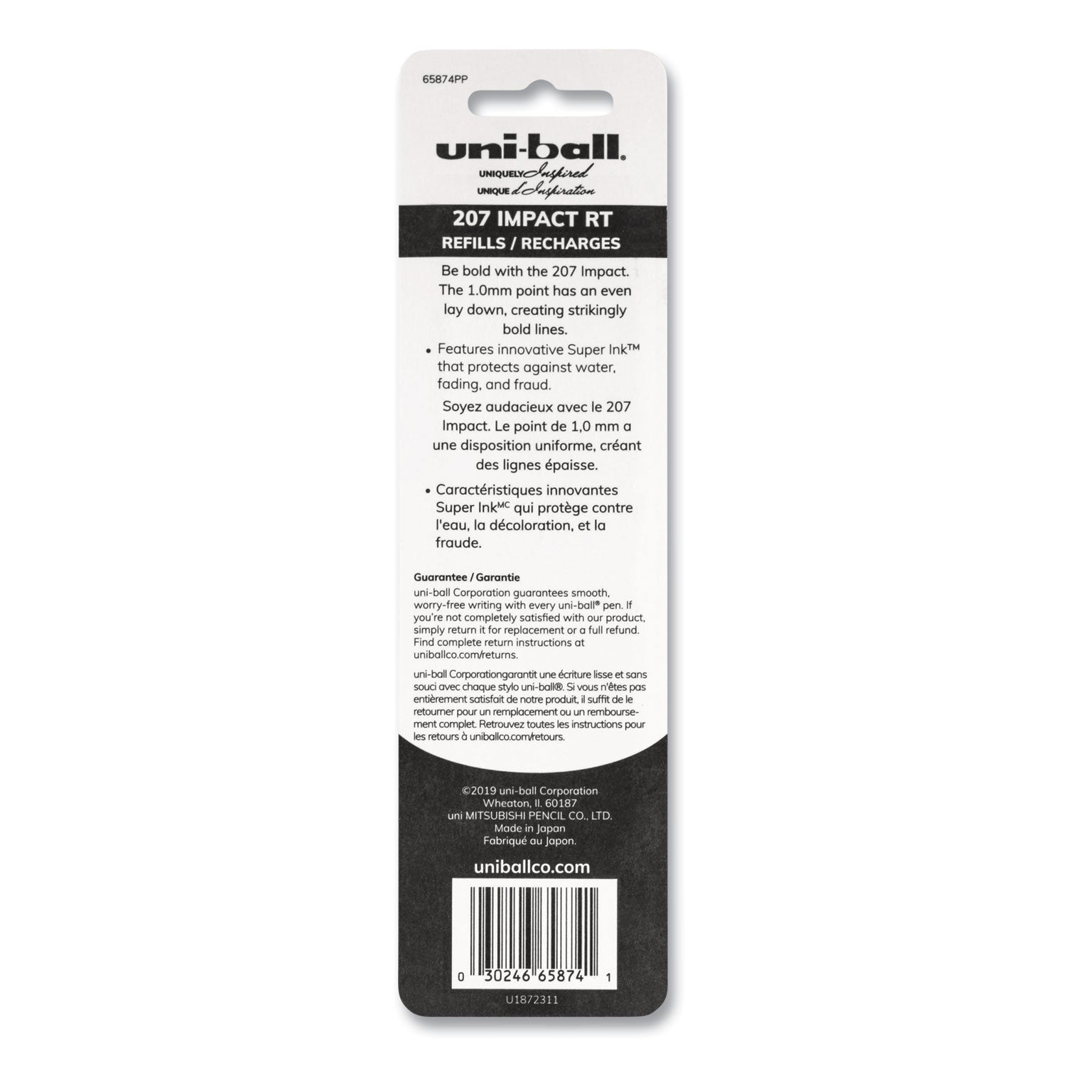 uniball Refill for Gel 207 IMPACT RT Roller Ball Pens, Bold Conical Tip, Blue Ink, 2/Pack