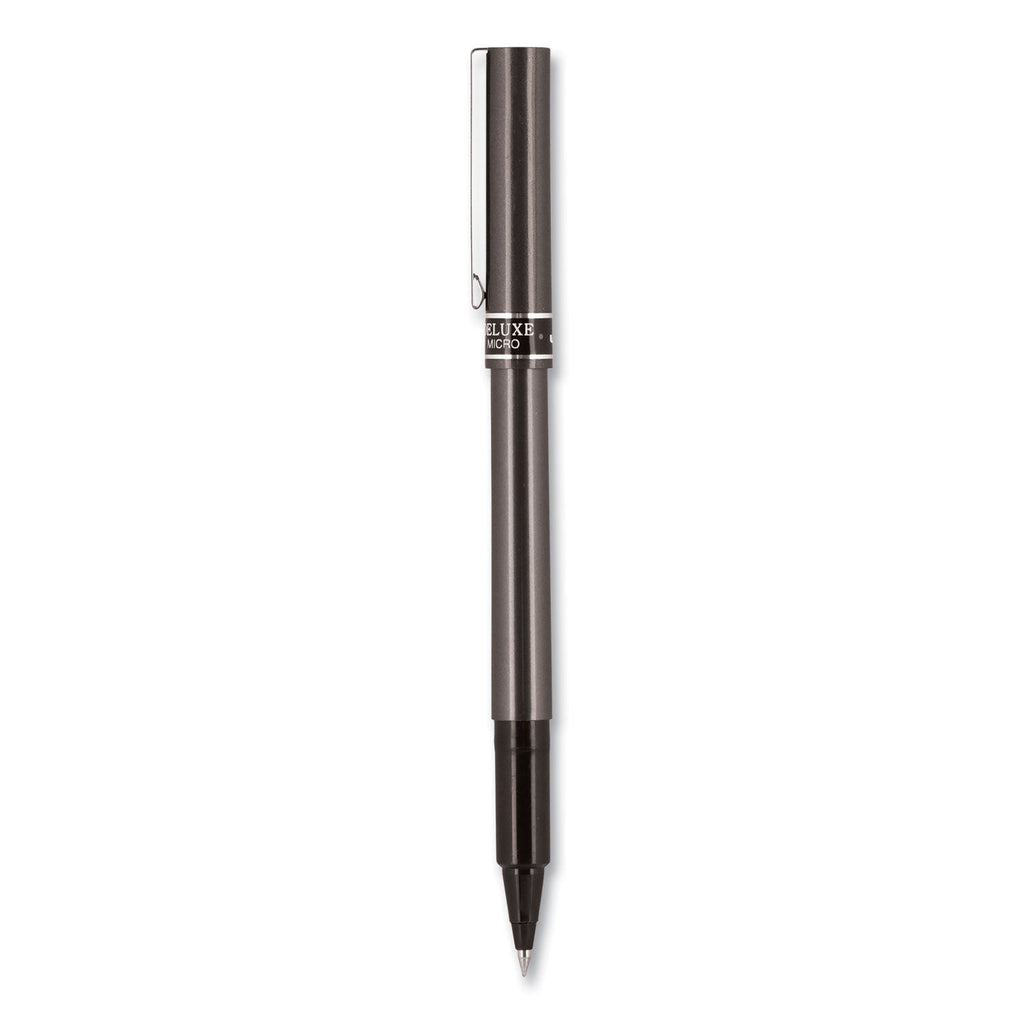 uniball Deluxe Roller Ball Pen, Stick, Micro 0.5 mm, Black Ink, Metallic Gray Barrel, Dozen
