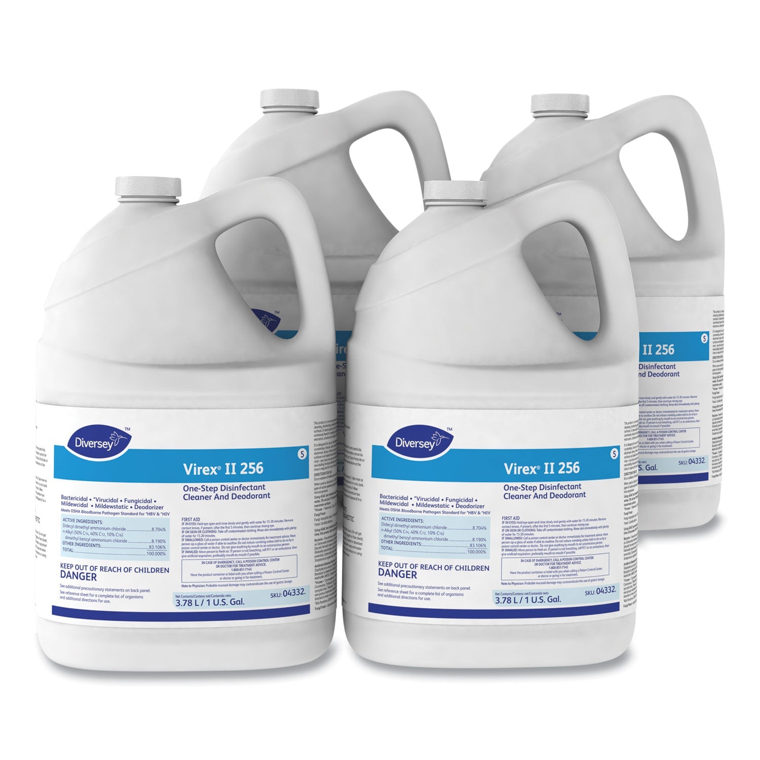 Diversey Virex II 256 One-Step Disinfectant Cleaner Deodorant Mint, 1 gal, 4 Bottles/CT