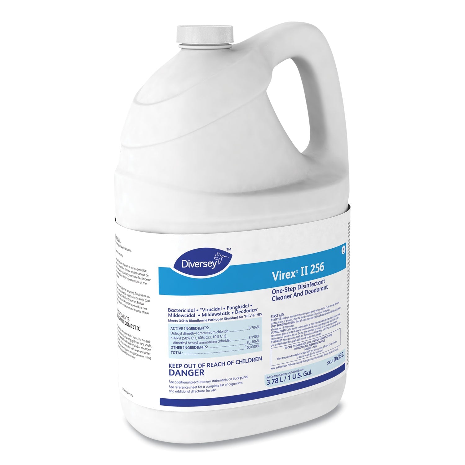Diversey Virex II 256 One-Step Disinfectant Cleaner Deodorant Mint, 1 gal, 4 Bottles/CT