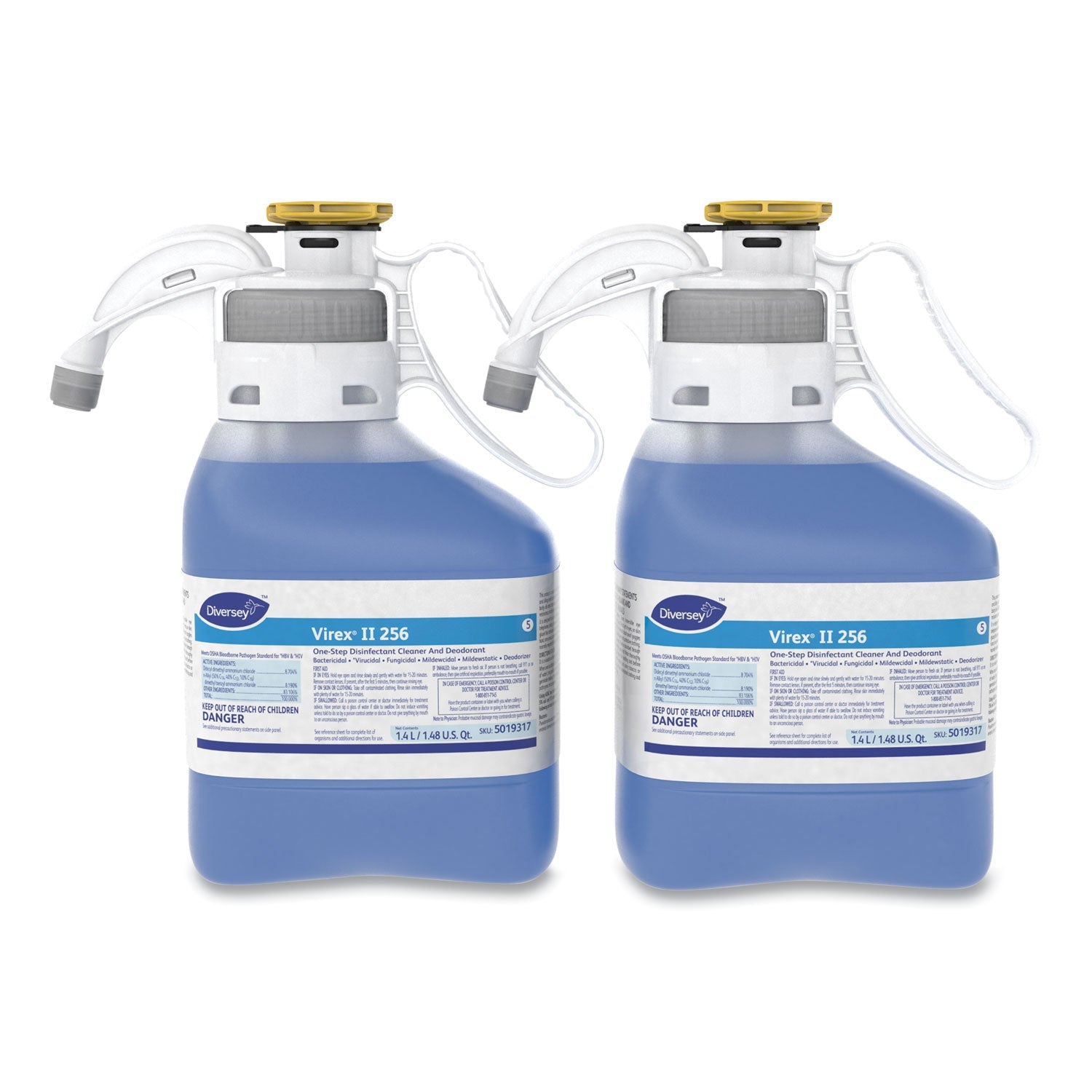 Diversey Virex II 256 One-Step Disinfectant Cleaner Deodorant, Mint, 1.4L, 2 Bottles/CT