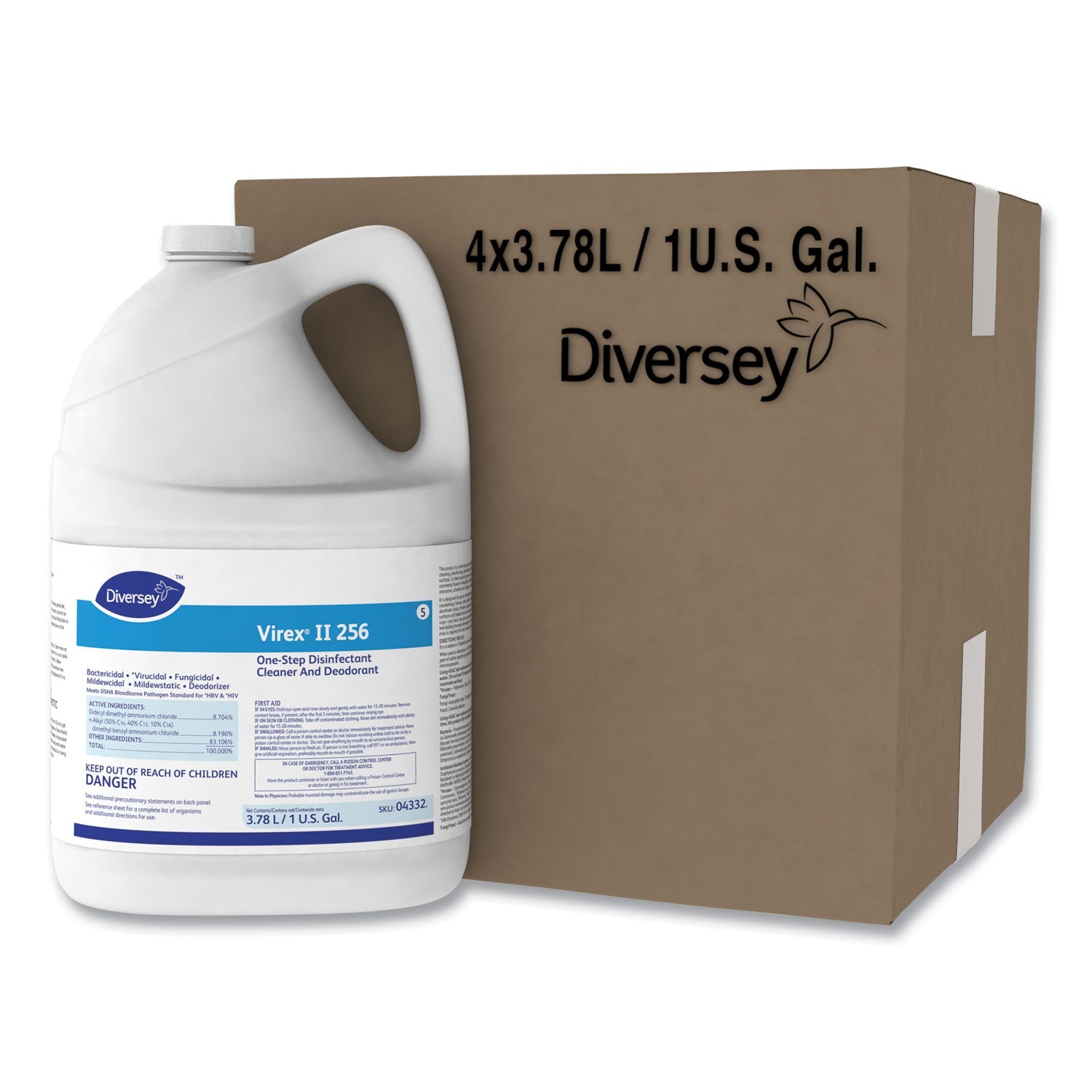 Diversey Virex II 256 One-Step Disinfectant Cleaner Deodorant Mint, 1 gal, 4 Bottles/CT