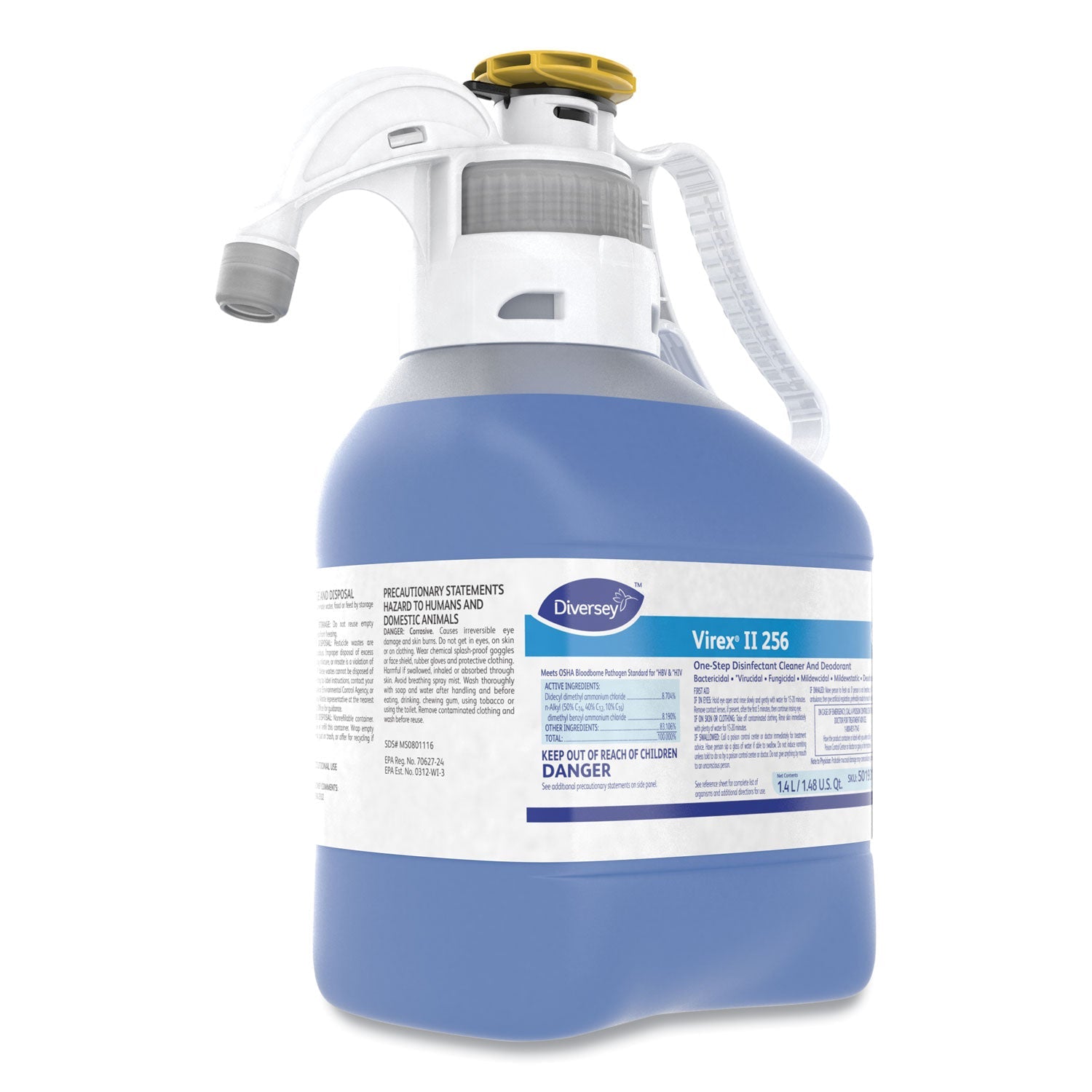 Diversey Virex II 256 One-Step Disinfectant Cleaner Deodorant, Mint, 1.4L, 2 Bottles/CT