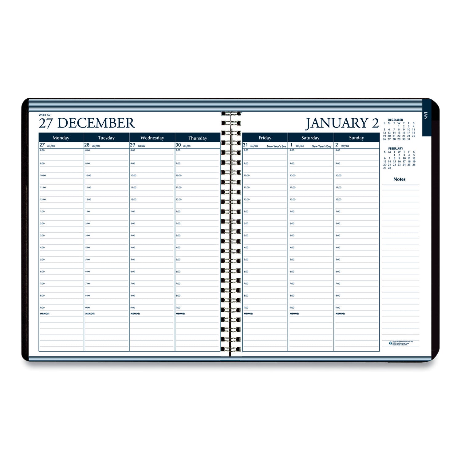 House of Doolittle Recycled Wirebound Weekly/Monthly Planner, 11 x 8.5, Black Cover, 12-Month (Jan to Dec): 2023