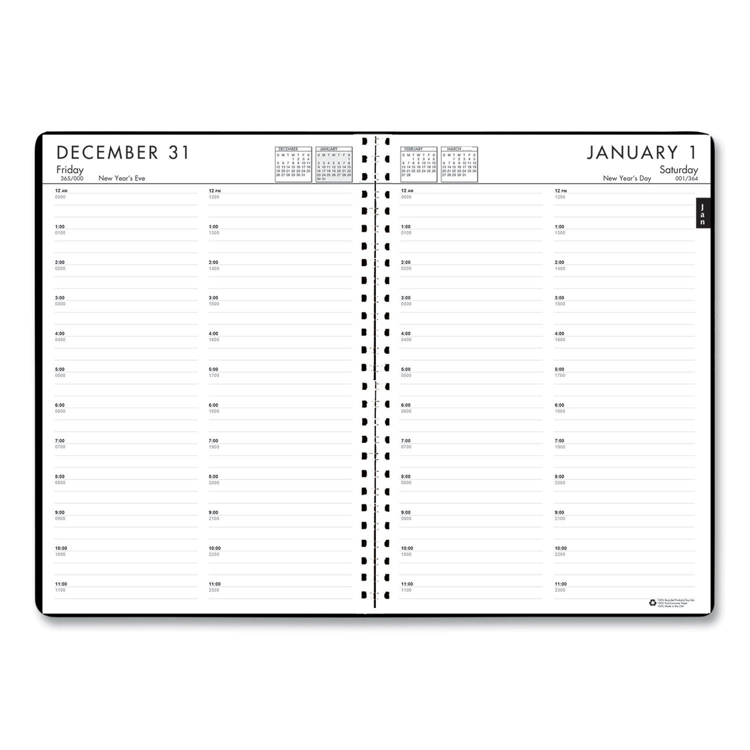 House of Doolittle 24/7 Recycled Daily Appointment Book/Monthly Planner, 10 x 7, Black Cover, 12-Month (Jan to Dec): 2023