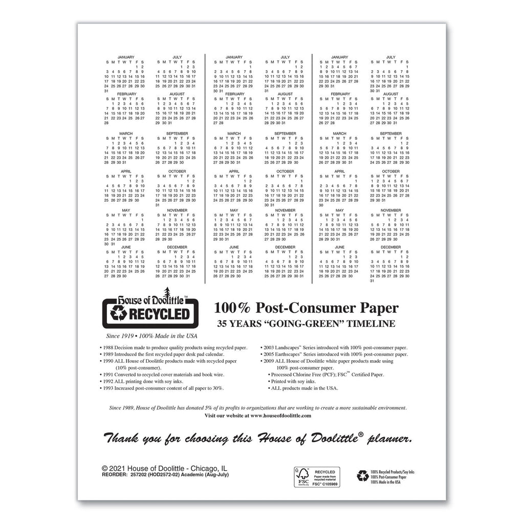 House of Doolittle Recycled Professional Weekly Planner, 15-Minute Appts, 11 x 8.5, Black Wirebound Soft Cover, 12-Month (Aug-July): 2022-2023