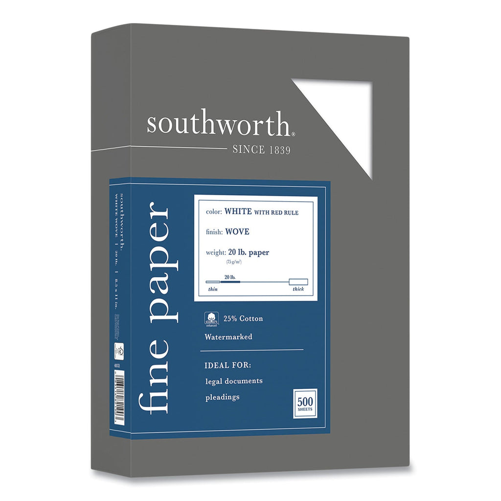 Southworth 25% Cotton Business Paper, 95 Bright, 20 lb Bond Weight, 8.5 x 11, White, 500 Sheets/Ream