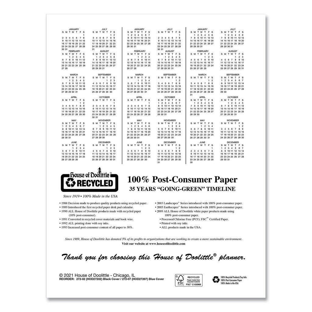 House of Doolittle Recycled Professional Weekly Planner, 15-Minute Appts, 11 x 8.5, Black Wirebound Soft Cover, 12-Month (Jan to Dec): 2023