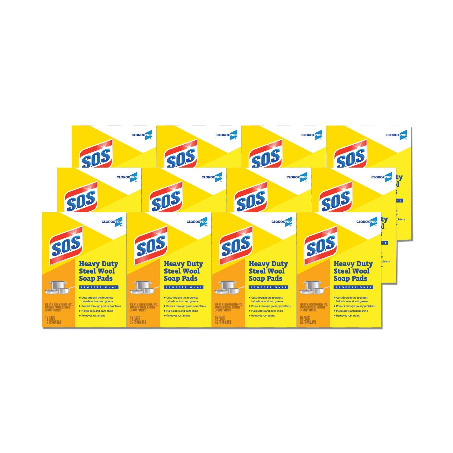 S.O.S. Steel Wool Soap Pads, 2.5 x 2.5, Steel, 15 Pads/Box, 12 Boxes/Carton