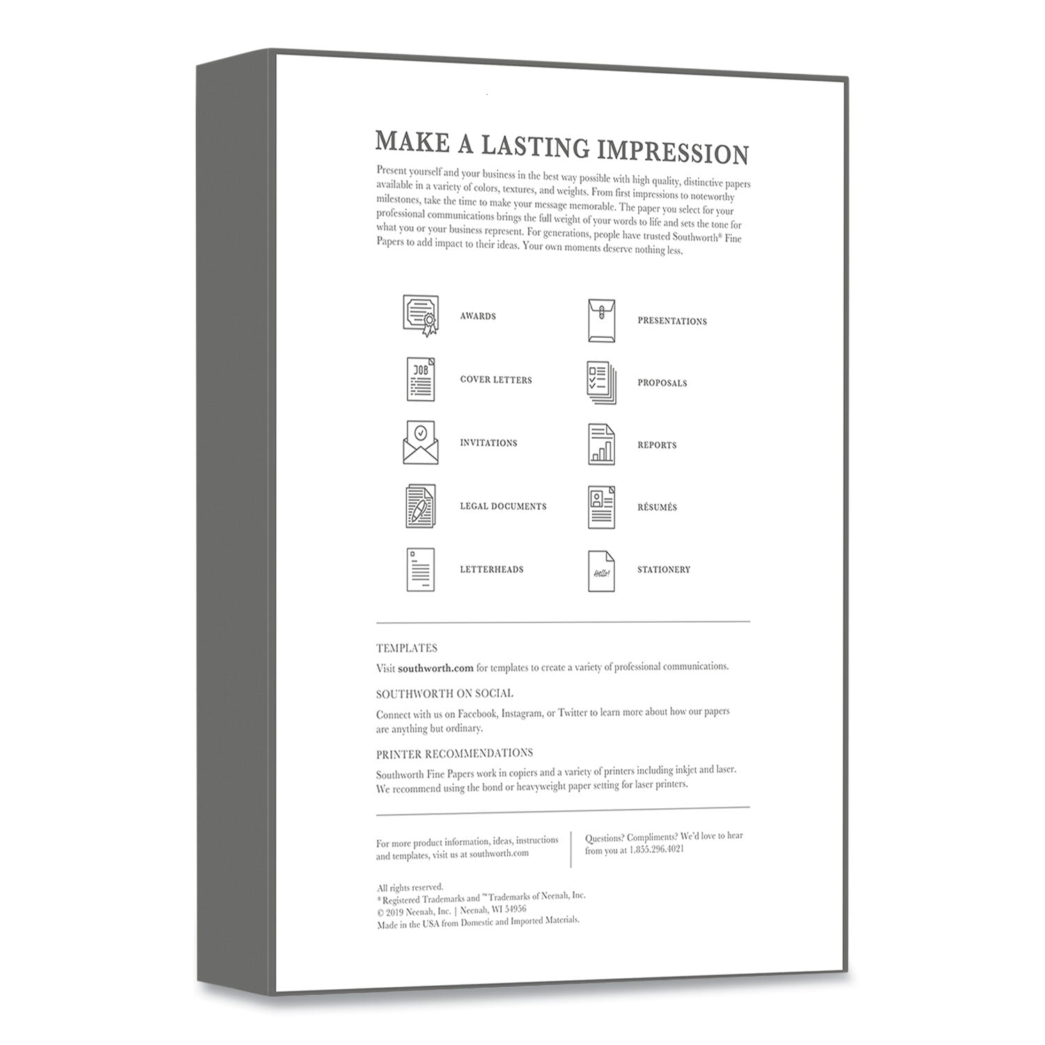 Southworth 25% Cotton Business Paper, 95 Bright, 20 lb Bond Weight, 8.5 x 11, White, 500 Sheets/Ream