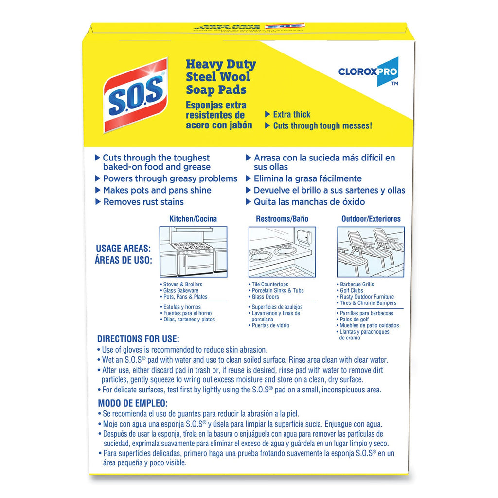 S.O.S. Steel Wool Soap Pads, 2.5 x 2.5, Steel, 15 Pads/Box, 12 Boxes/Carton