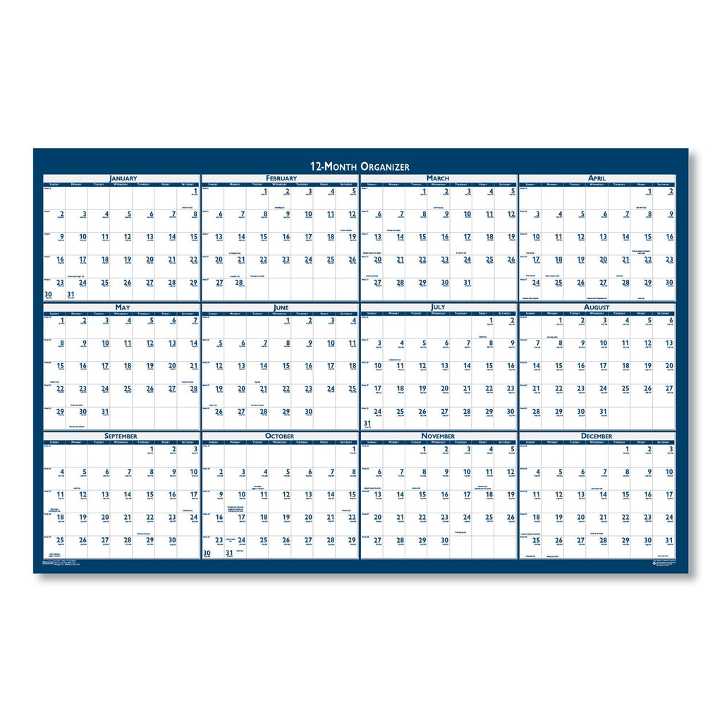 House of Doolittle Recycled Poster Style Reversible/Erasable Yearly Wall Calendar, 24 x 37, White/Blue/Gray Sheets, 12-Month (Jan to Dec): 2023