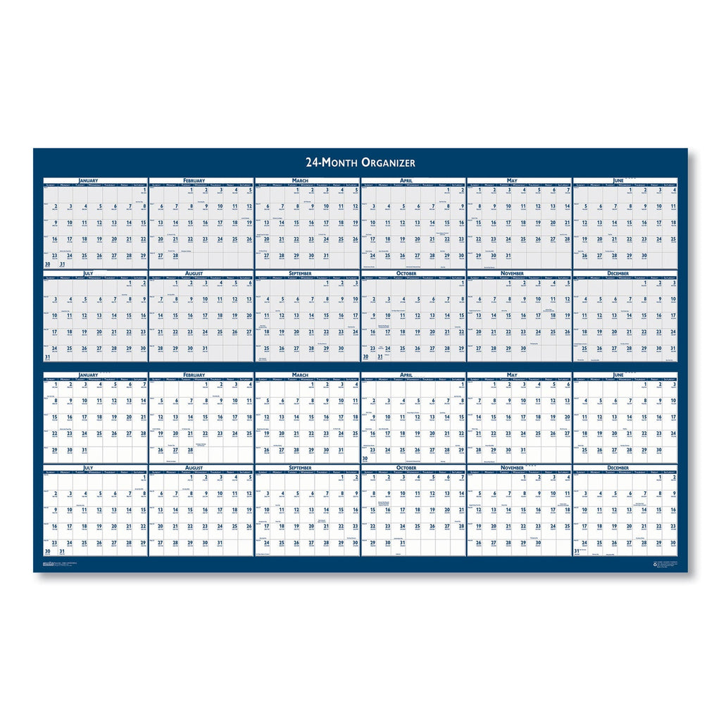House of Doolittle Reversible/Erasable 2 Year Wall Calendar, 24 x 37, Light Blue/Blue/White Sheets, 24-Month (Jan to Dec): 2023 to 2024