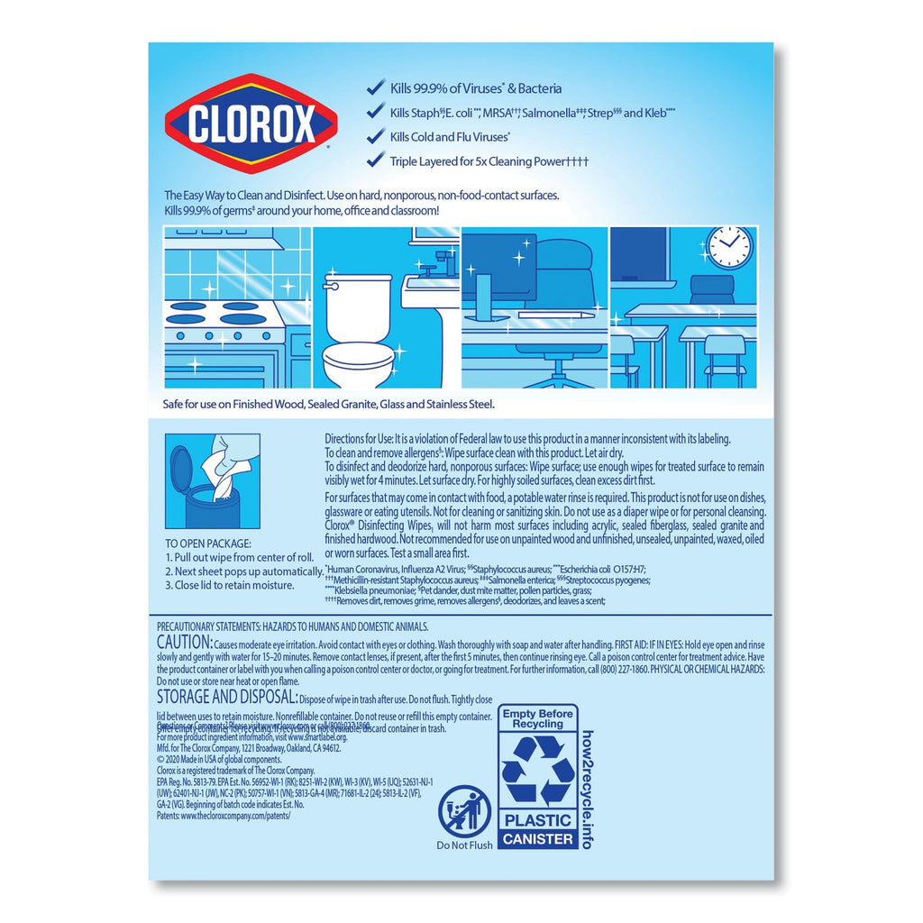 Clorox Disinfecting Wipes, 7 x 8, Crisp Lemon, 35/Canister, 12/Carton