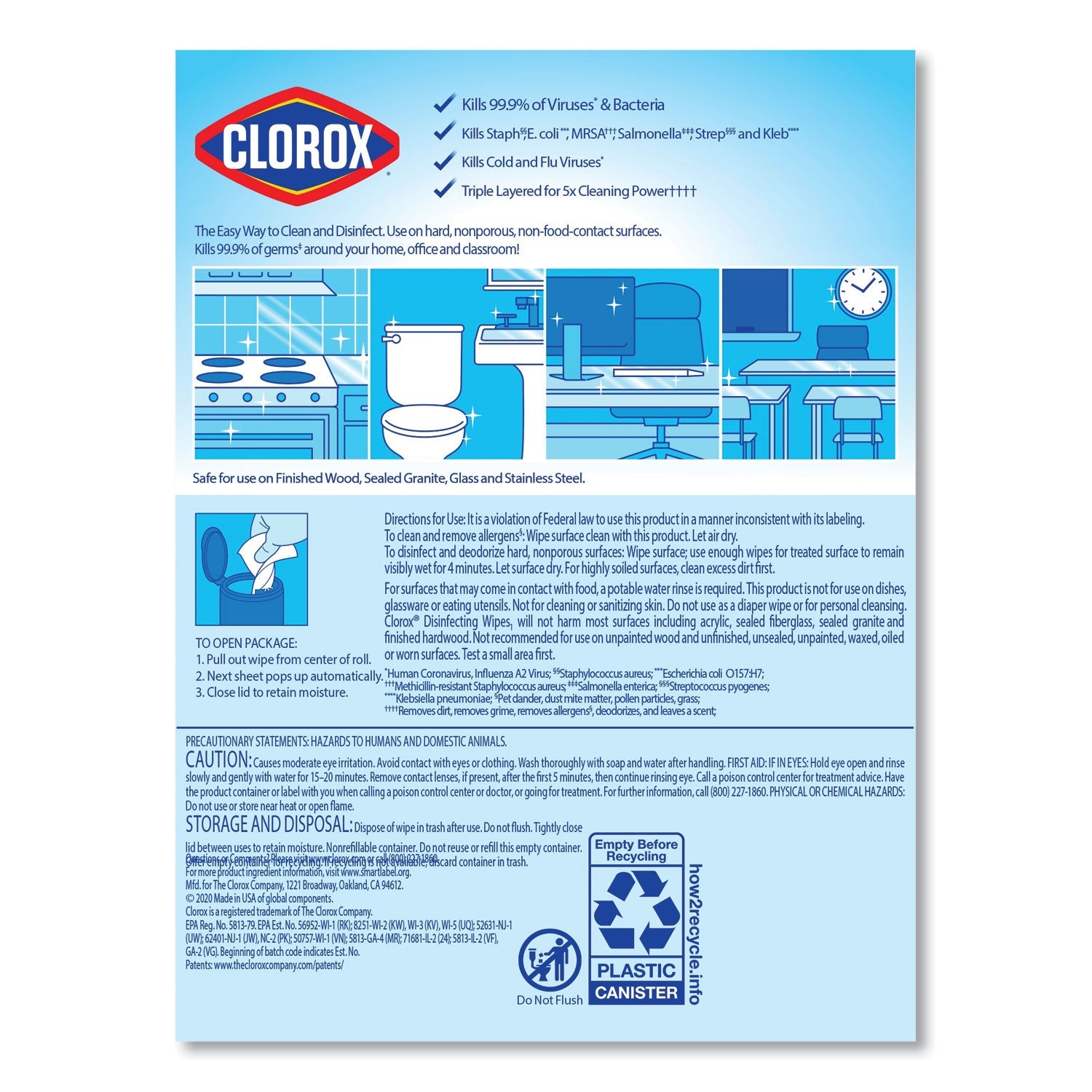 Clorox Disinfecting Wipes, 7 x 8, Crisp Lemon, 35/Canister, 12/Carton