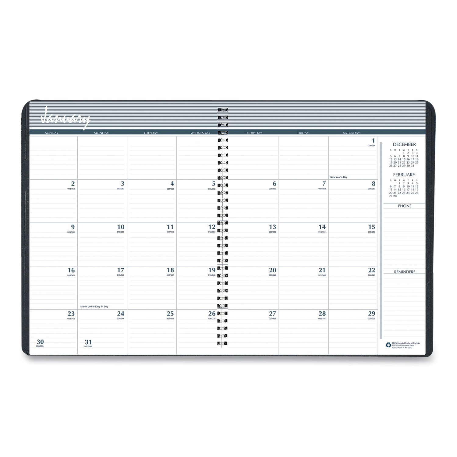 House of Doolittle 24-Month Recycled Ruled Monthly Planner, 11 x 8.5, Black Cover, 24-Month (Jan to Dec): 2023 to 2024
