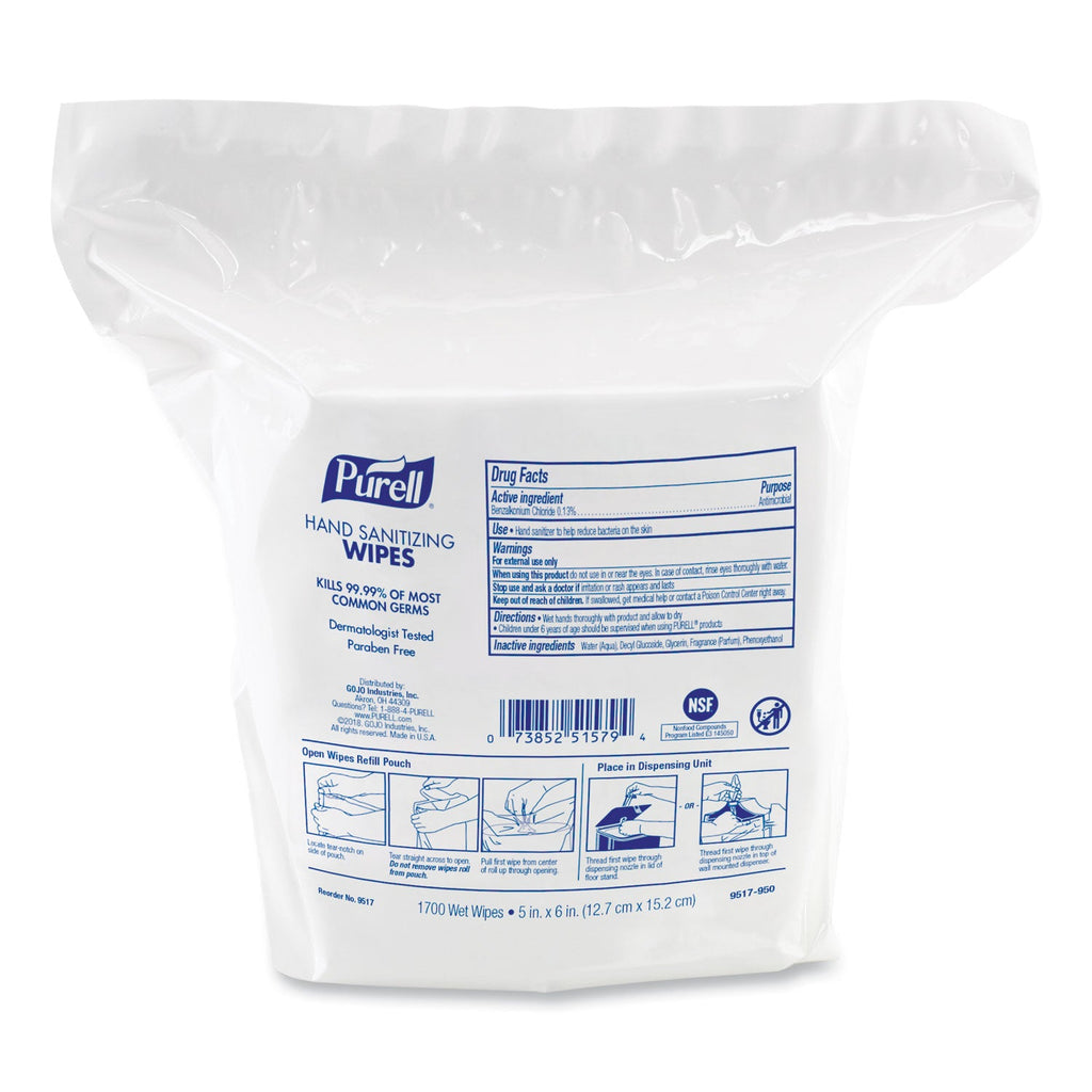 PURELL Hand Sanitizing Wipes, 5 x 6, Fresh Citrus Scent, White, 1,700/Refill Pouch, 4/Carton