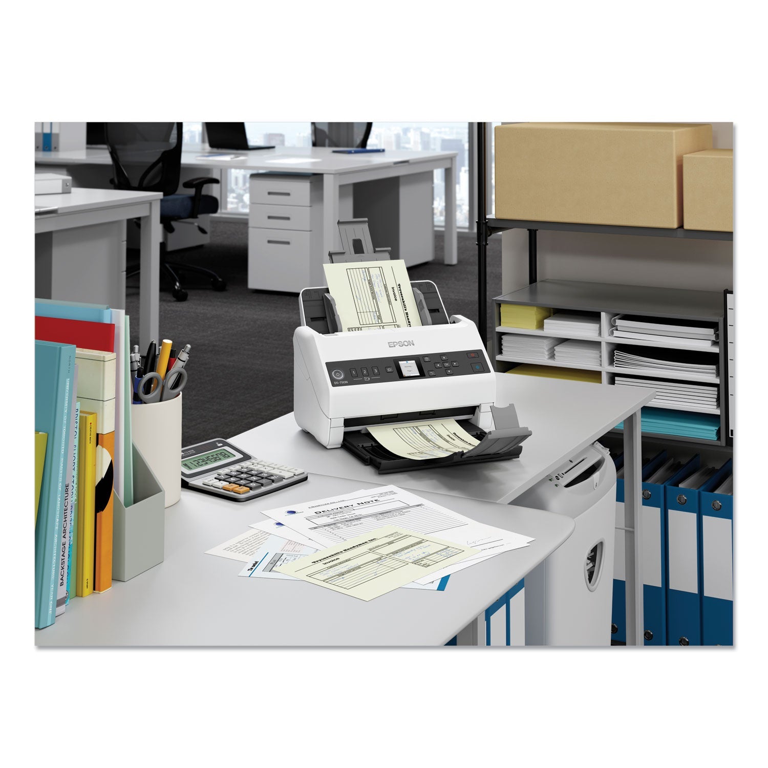 Epson DS-730N Network Color Document Scanner, 600 dpi Optical Resolution, 100-Sheet Duplex Auto Document Feeder