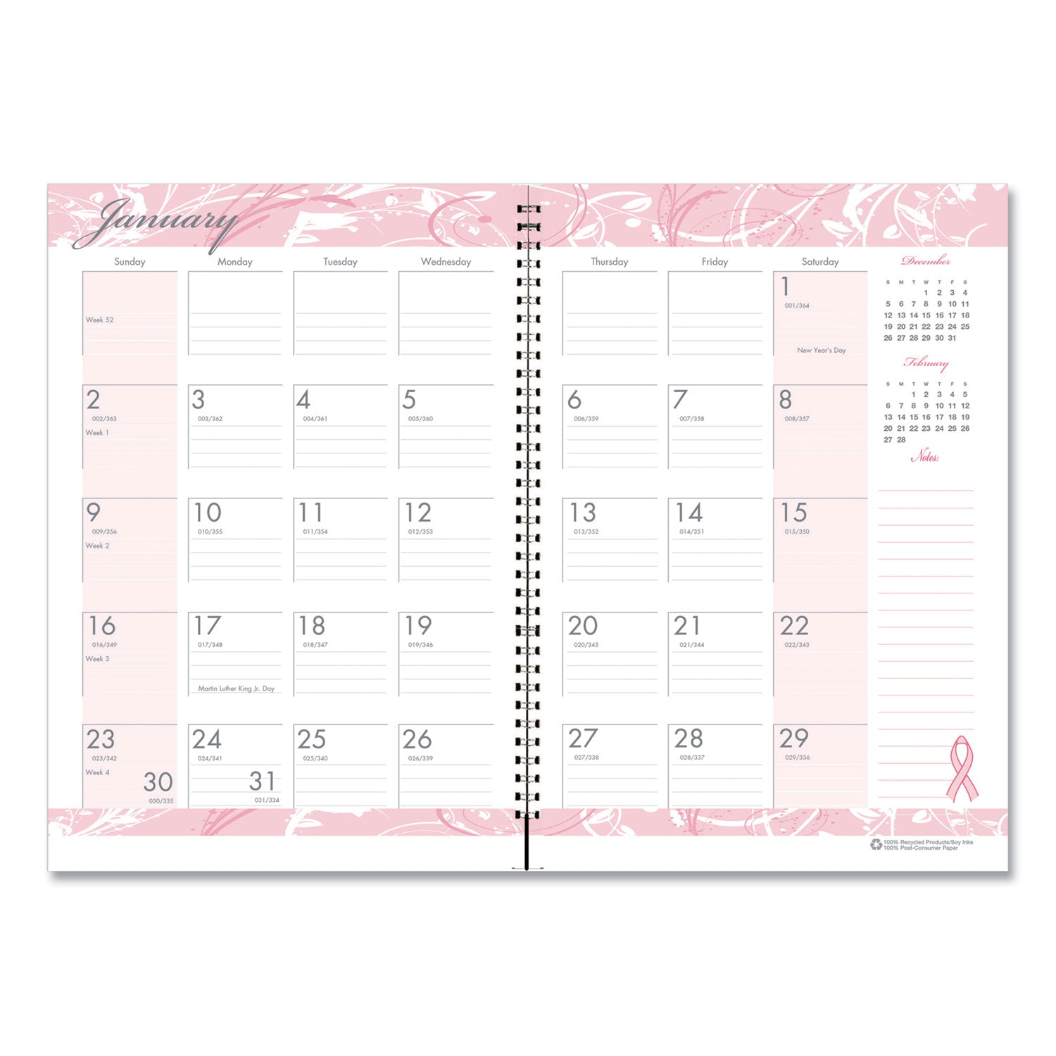 House of Doolittle Breast Cancer Awareness Recycled Ruled Monthly Planner/Journal, 10 x 7, Pink Cover, 12-Month (Jan to Dec): 2023