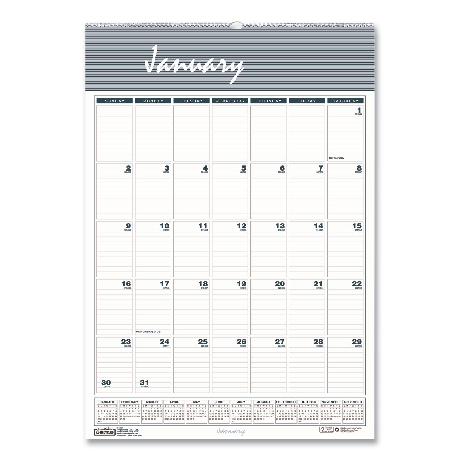 House of Doolittle Bar Harbor Recycled Wirebound Monthly Wall Calendar, 22 x 31.25, White/Blue/Gray Sheets, 12-Month (Jan-Dec): 2023